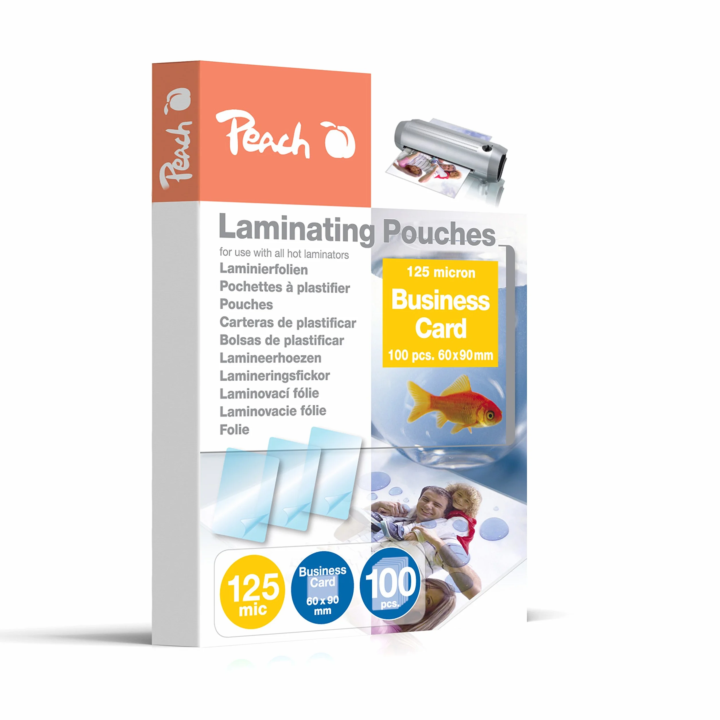 Peach Folie do laminowania 60 x 90 mm Business Card - 125 mic - 100 kieszeni - błyszczące - kompatybilne z laminatorami wszystkich markowych producentów - PP525-08