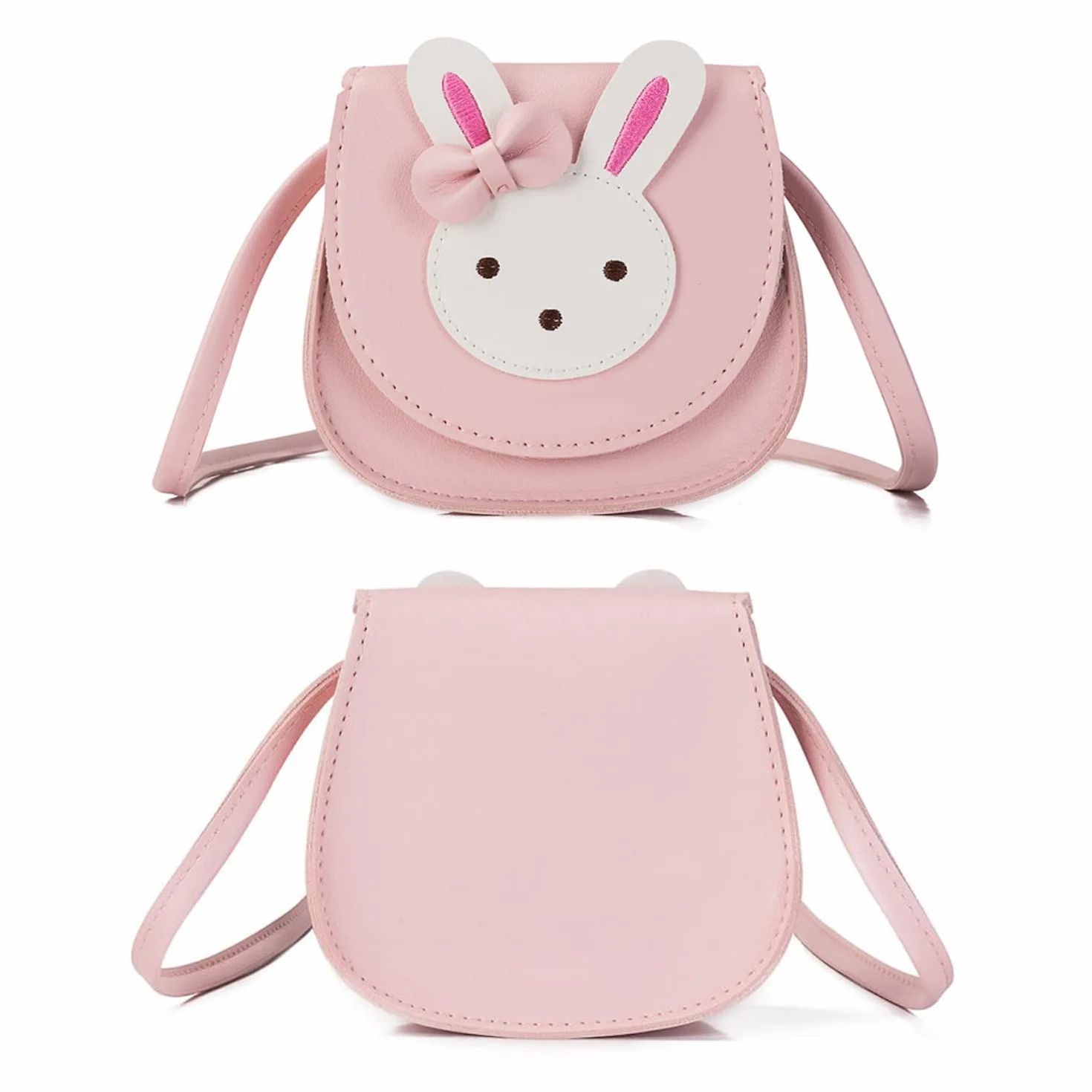 1 x mini torba kurierska z króliczkiem, torba na ramię, torebka ze skóry PU, regulowany pasek na ramię z 1 wisiorkiem z króliczkiem, odpowiednia na randki, zakupy, wędrówki dla dziewcząt (różowa),