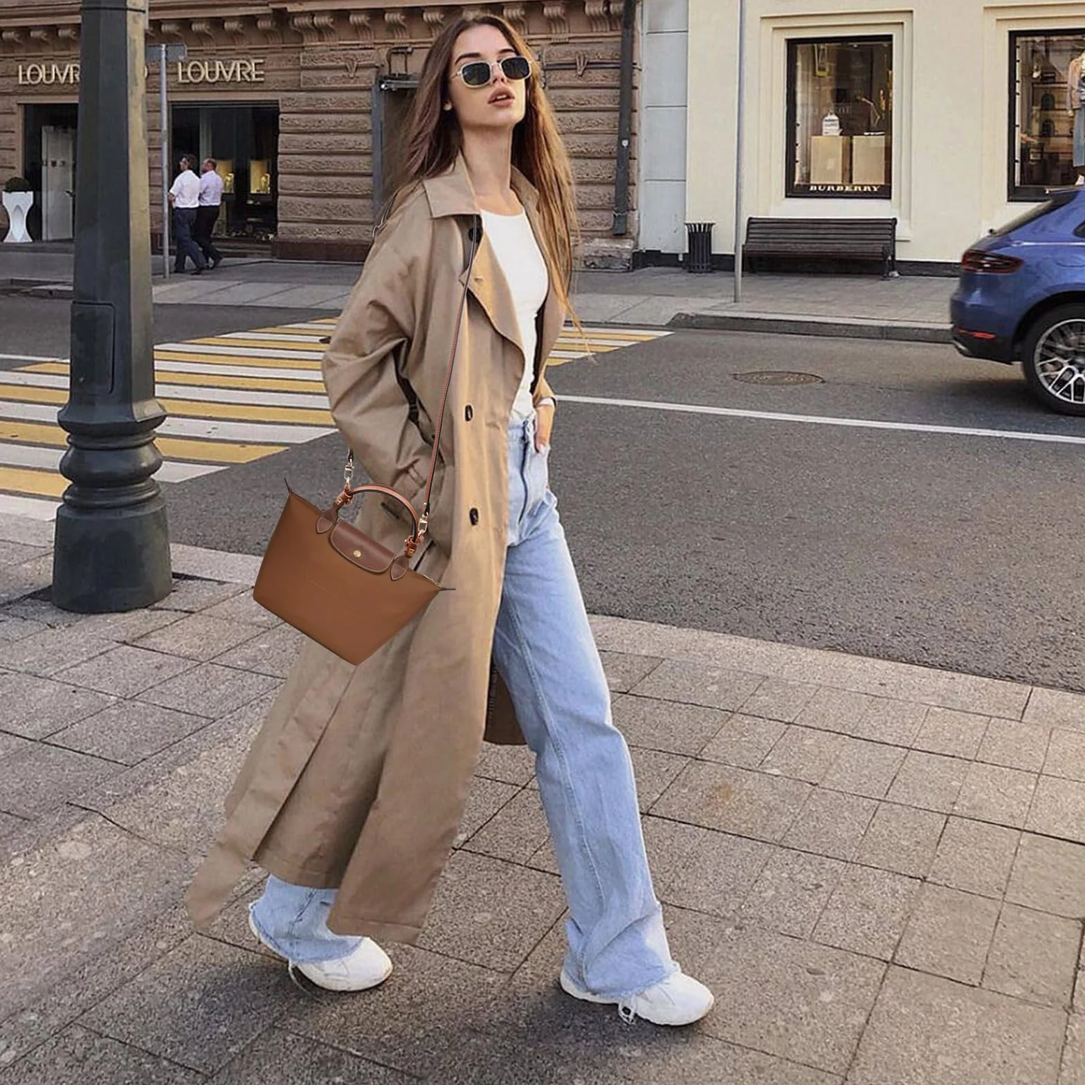 GADITIEK Regulowany pasek na ramię ze skóry do toreb damskich Longchamp – mocniejszy i nie odpada, pasuje do pasków Longchamp Mini Bag Straps i paska do torebki – szerokość: 1,2 cm (brązowy)