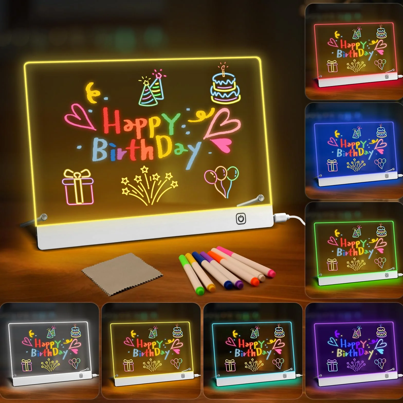 Tablica LED z kolorami, 30 x 20 cm, akrylowa tablica suchościeralna z 6 trybami kolorystycznymi, neonowa tablica podświetlana, świecąca deska kreślarska LED dla dzieci, suchościeralna tablica akrylowa