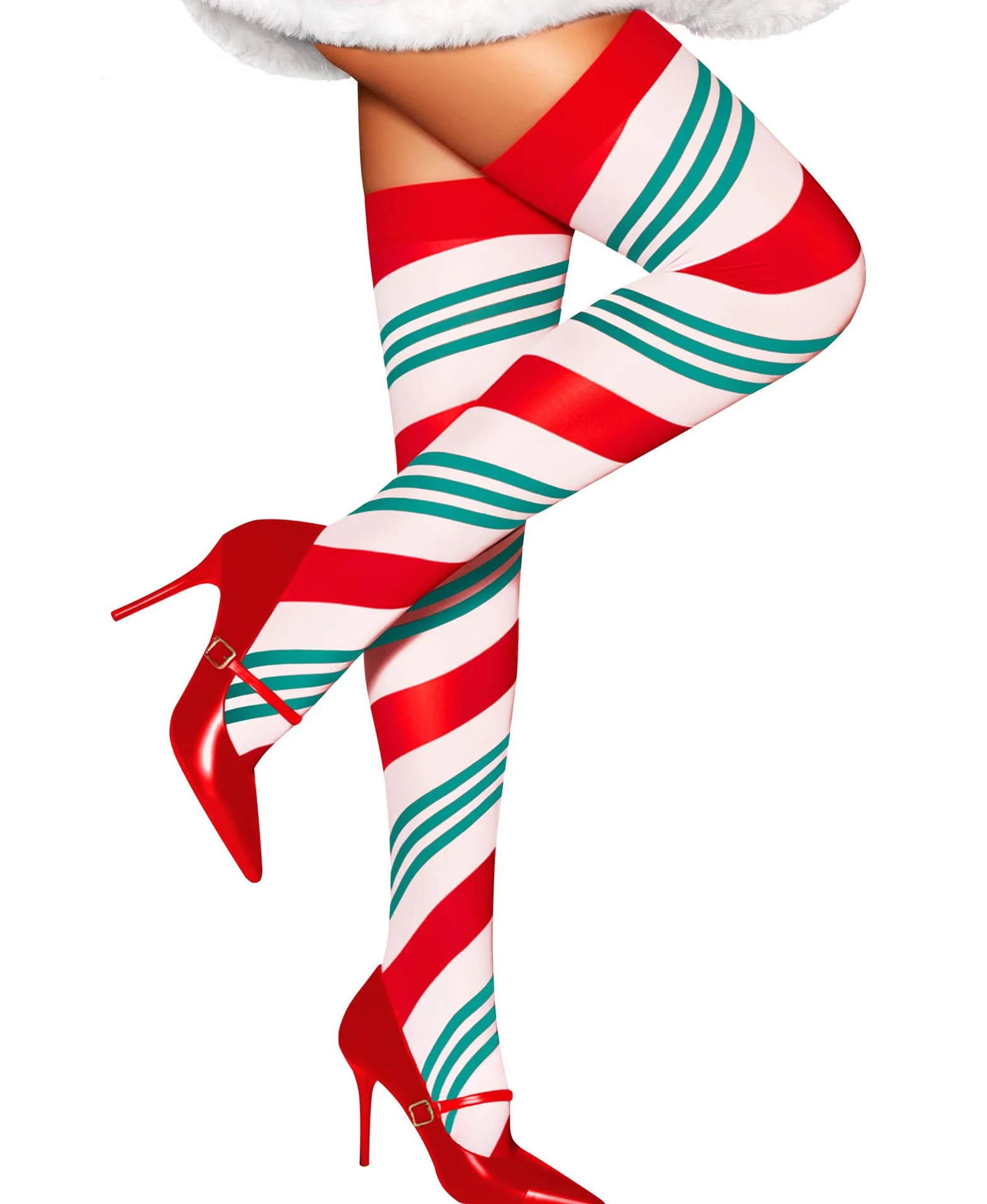 RSLOVE Thigh Highs skarpety bożonarodzeniowe za kolana, damskie rajstopy bożonarodzeniowe, kostium Mikołaja