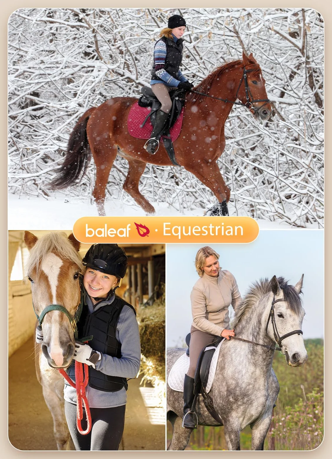 BALEAF Damskie legginsy do jazdy konnej z podszewką polarową Jodhpurs Jeździectwo silikonowe bryczesy pełne siedzenie rajstopy z kieszeniami