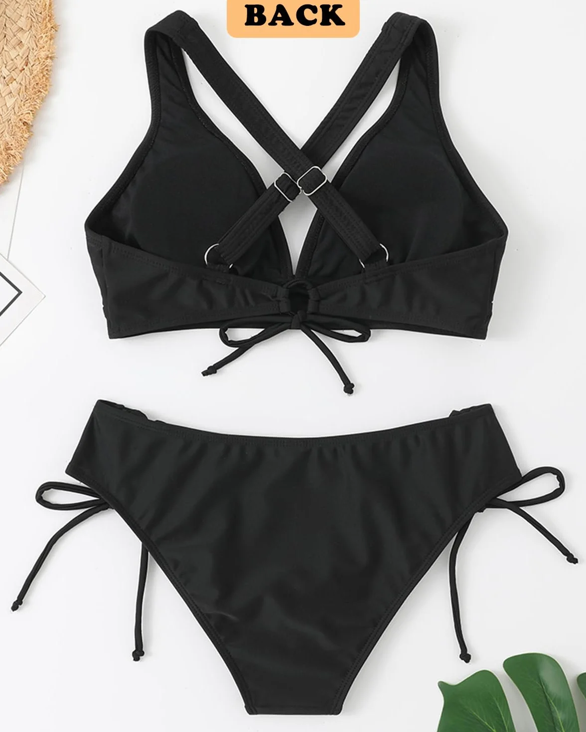 HAWILAND Damskie bikini push up, średni stan, strój kąpielowy, skrzyżowane ramiączkach na plecach, strój kąpielowy ze ściągaczem, elegancki strój plażowy, dwuczęściowy strój kąpielowy