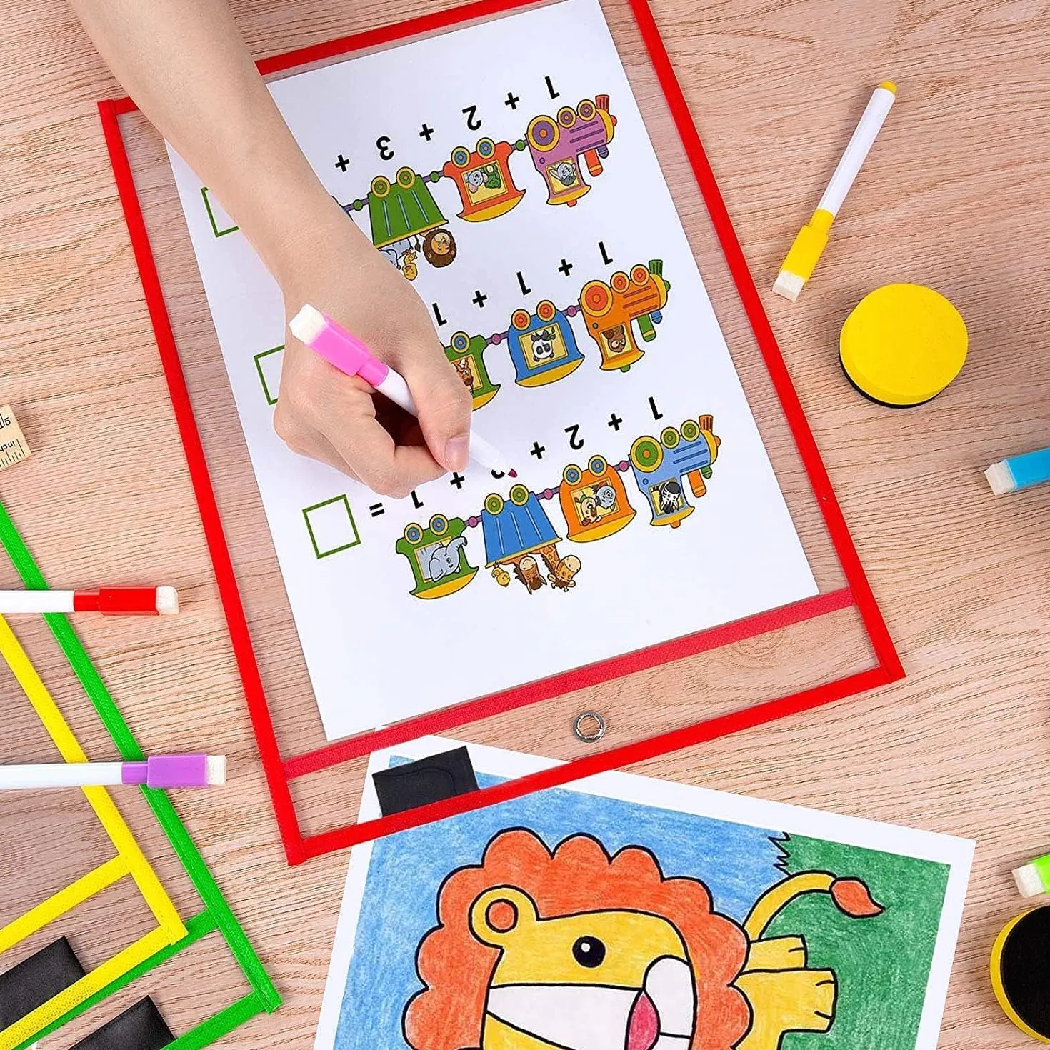 10 sztuk torebek Dry Erase, zmywalne, przezroczyste etui, wielokrotnego użytku, na przybory piśmiennicze, wielokolorowe, zmywalne na sucho, do klasy, biura, domu