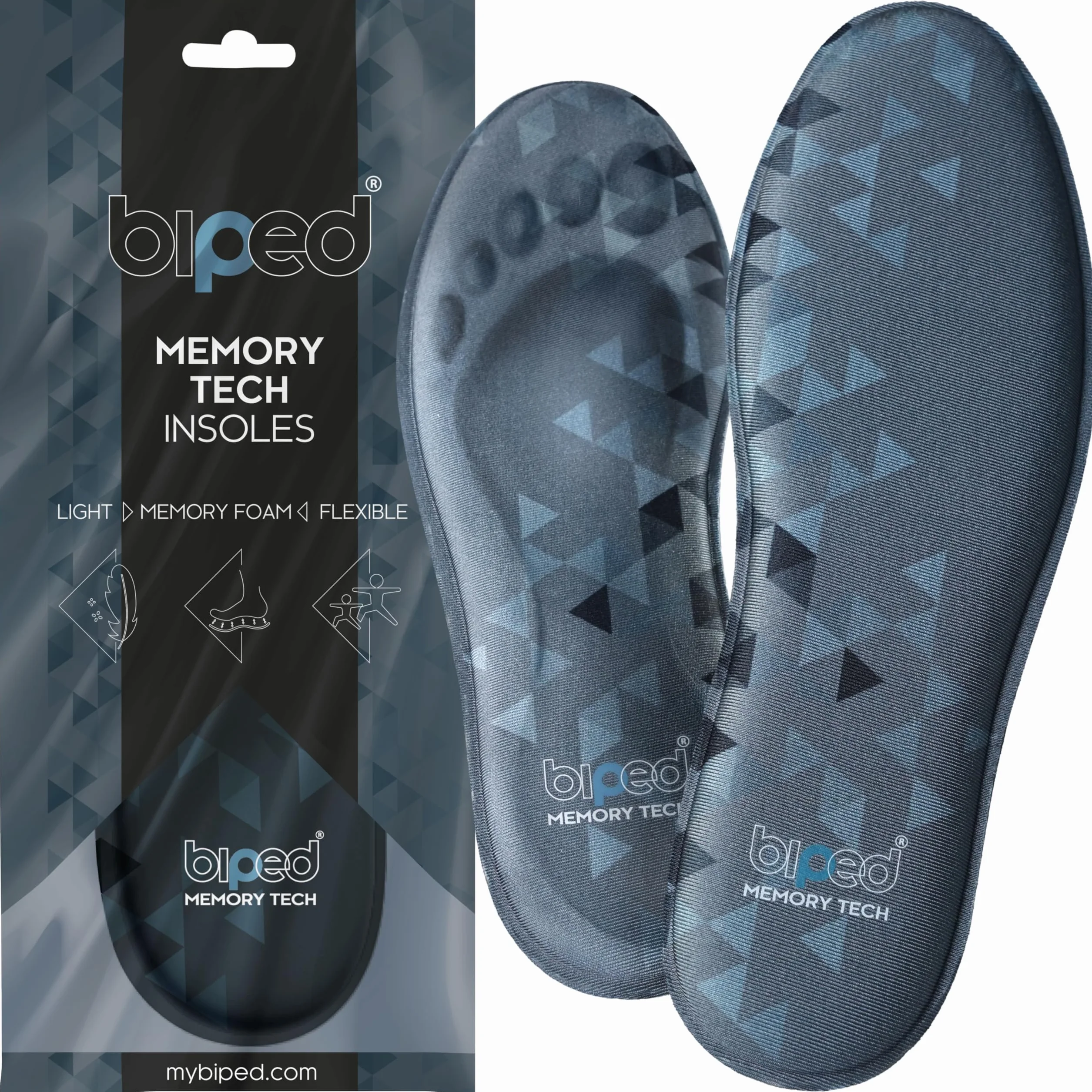 biped MEMORY TECH Wkładki z pianki memory – Miękkie i premium wkładki dla kobiet i mężczyzn – Do butów, trampek i botków – Na co dzień i do sportu z2934(43-44)