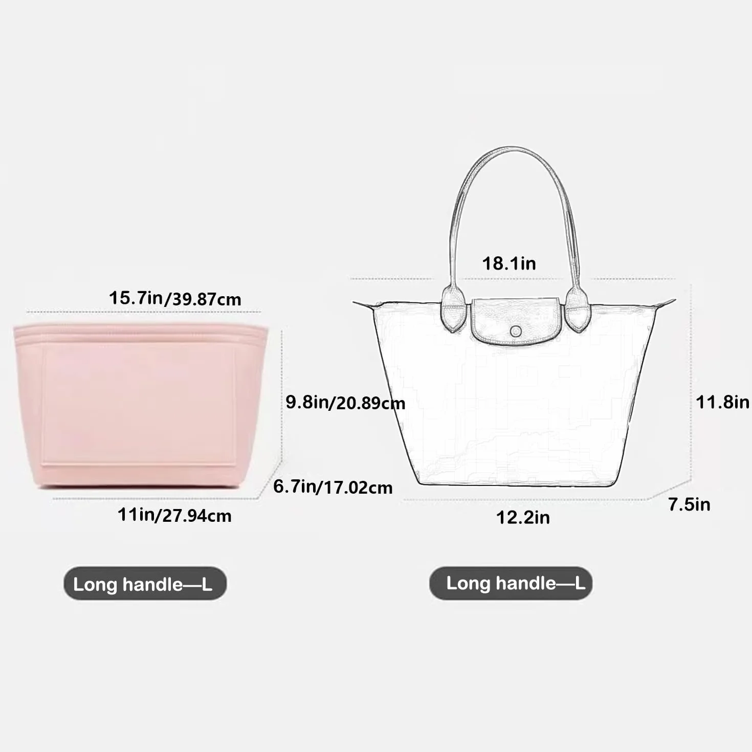 D.DUO Organizer do torby, akcesoria do torebki, odpowiedni do organizera Longchamp z długim uchwytem (różowy, długi uchwyt))