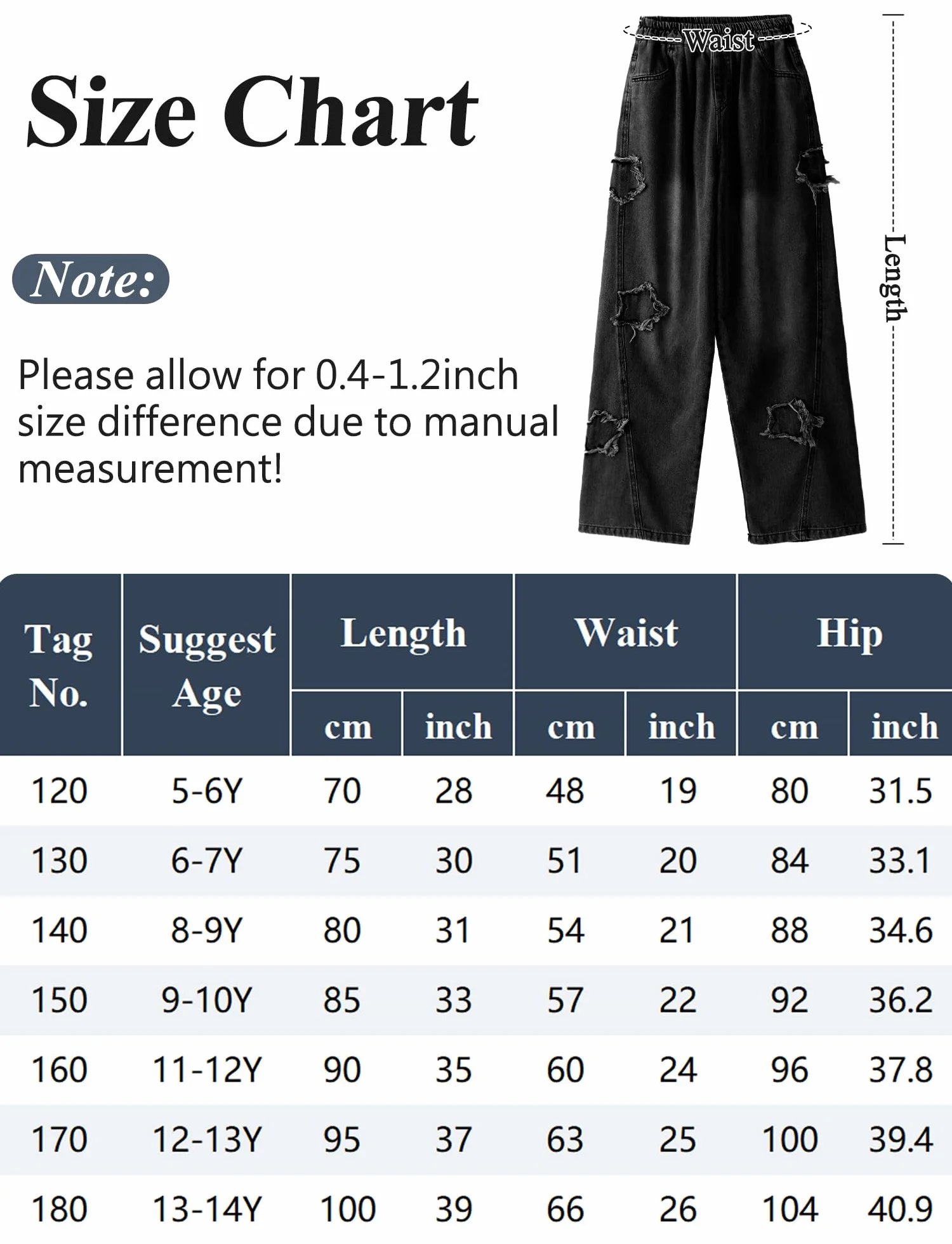 Happy Cherry - Baggy Jeans chłopięce spodnie dżinsowe dla nastolatków szerokie nogawki Vintage Streetstyle dzieci 5-14 lat z elastycznym ściągaczem na wiosnę, lato, jesień i zimę - 110-170