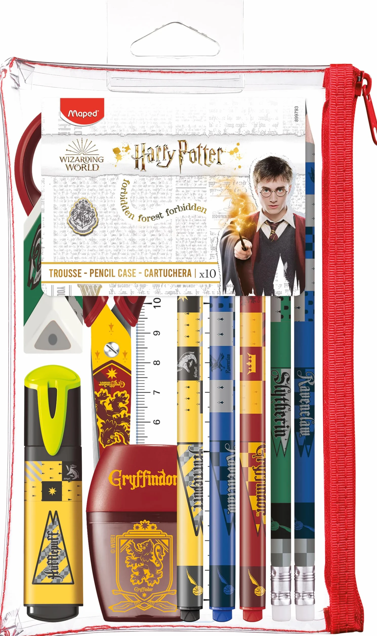 Maped 899793 - Harry Potter Zestaw przyborów szkolnych 10 sztuk - Nożyczki - 1 temperówka - 1 guma - 1 zakreślacz - 3 pisaki drobne końcówki - 2 kolorowe grafity