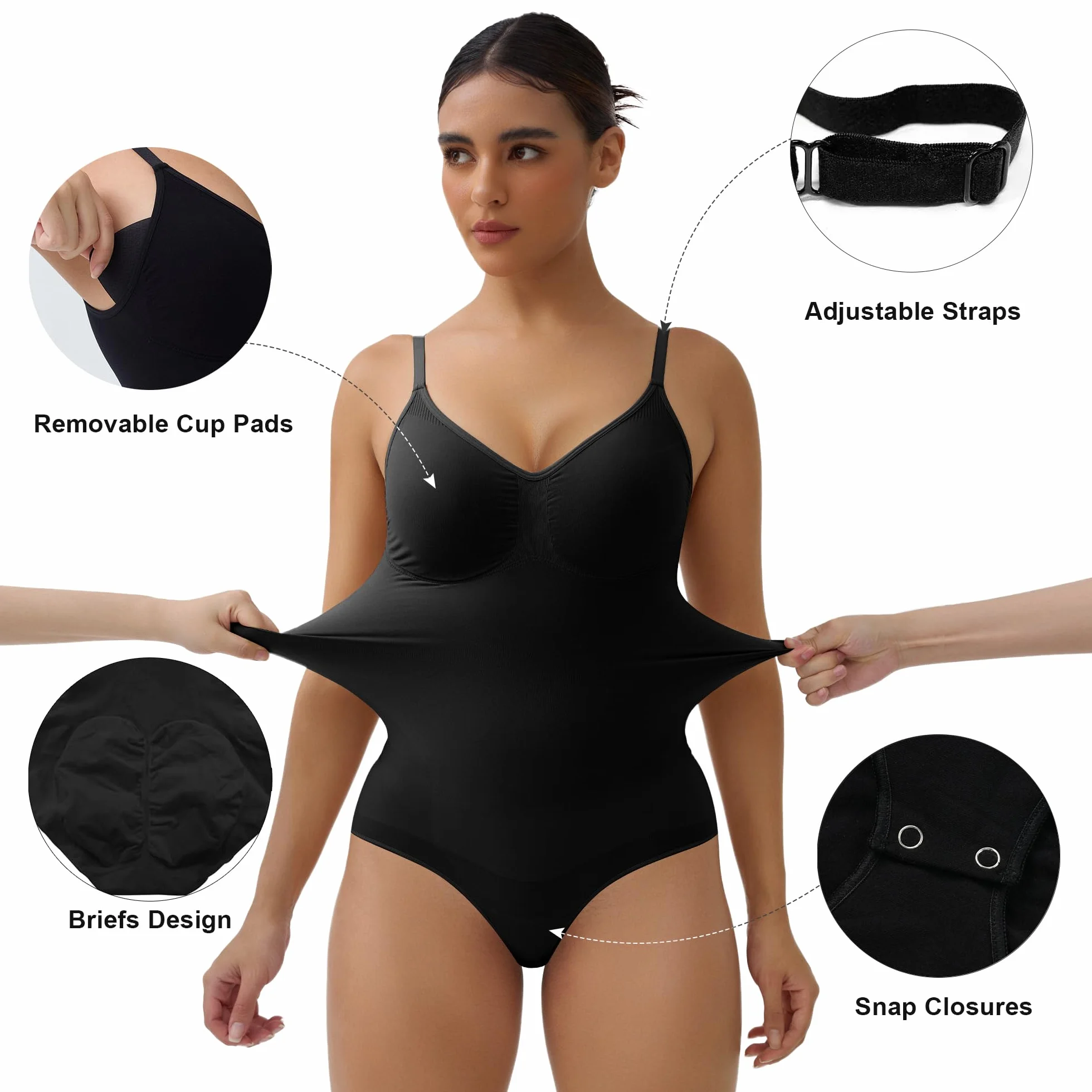SHAPERX Damskie body wyszczuplające brzuch bielizna modelująca bezszwowe figi modelujące sylwetkę z wyjmowanymi wkładkami