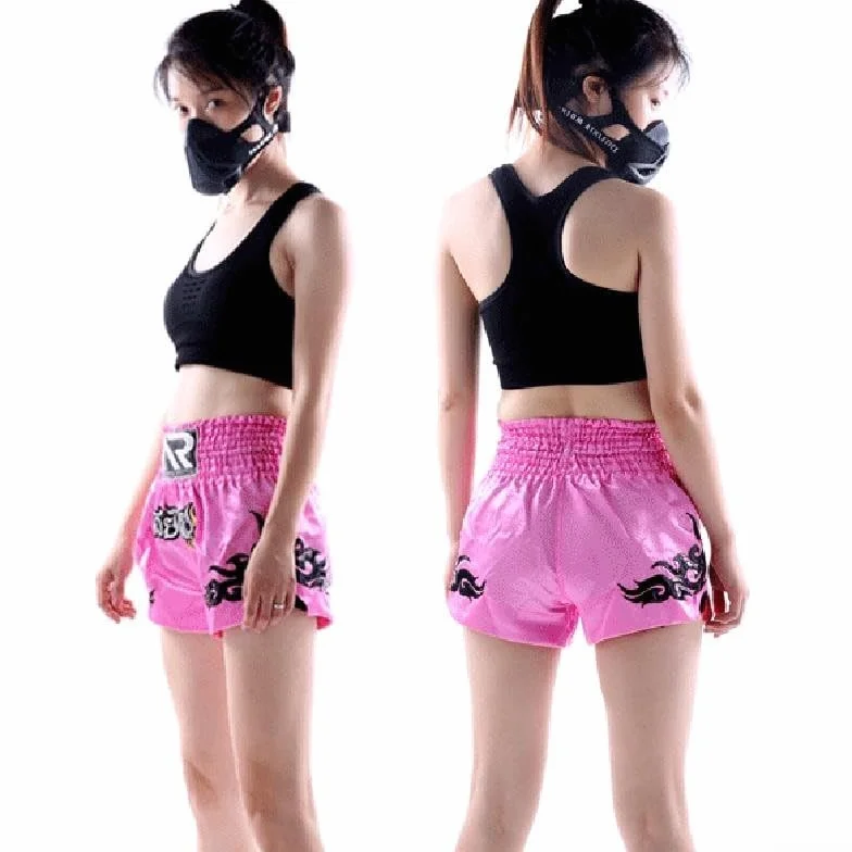 Muay Thai szorty dla mężczyzn i kobiet, slim fit, spodenki bokserskie MMA, odzież treningowa, spodenki do sztuk walki (rozmiar M, różowe)