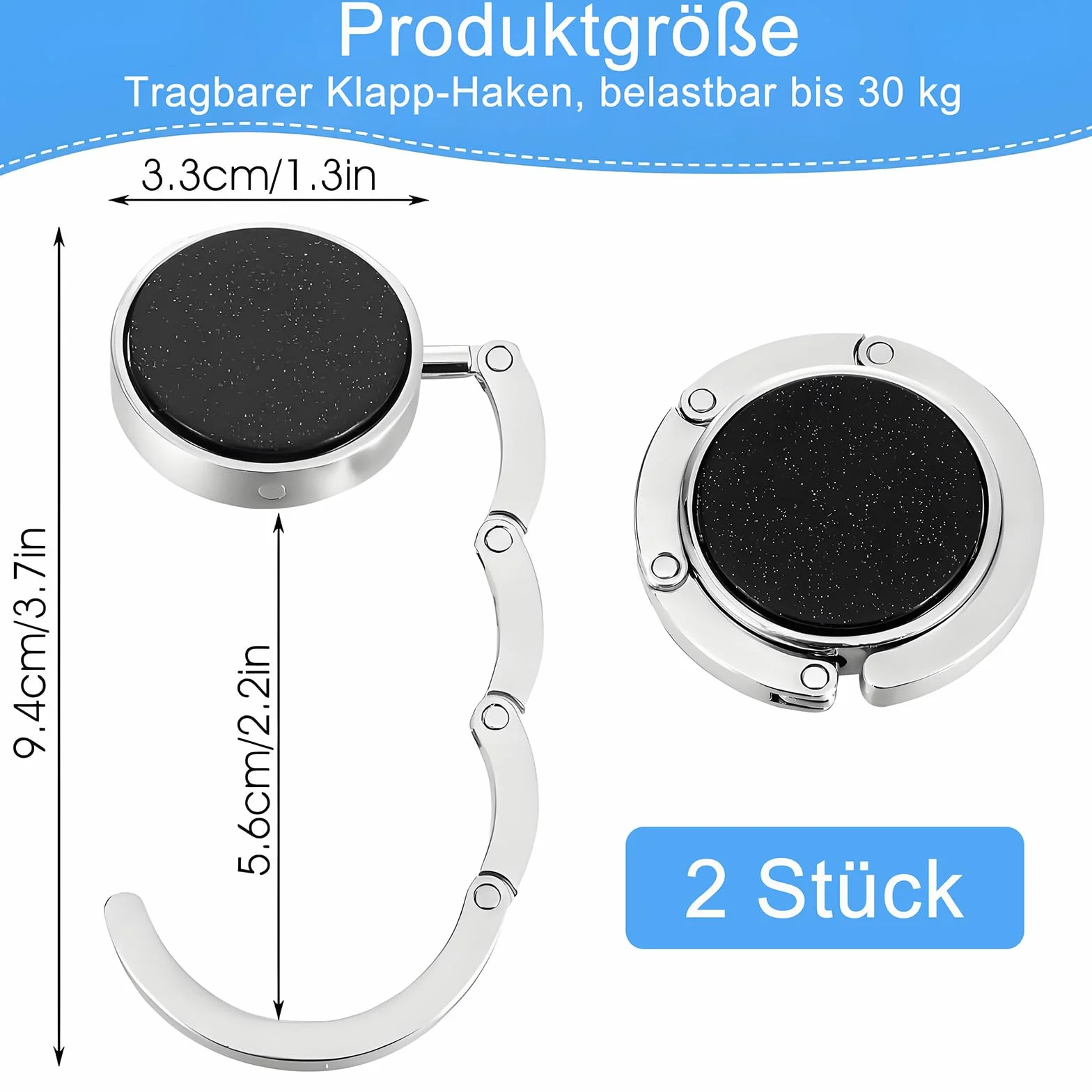 2 sztuki uchwytów do torebki na stół, składany haczyk do torebki, na stół, do torebki, na biurko, do restauracji, wieszak do 5 kg (czarny)