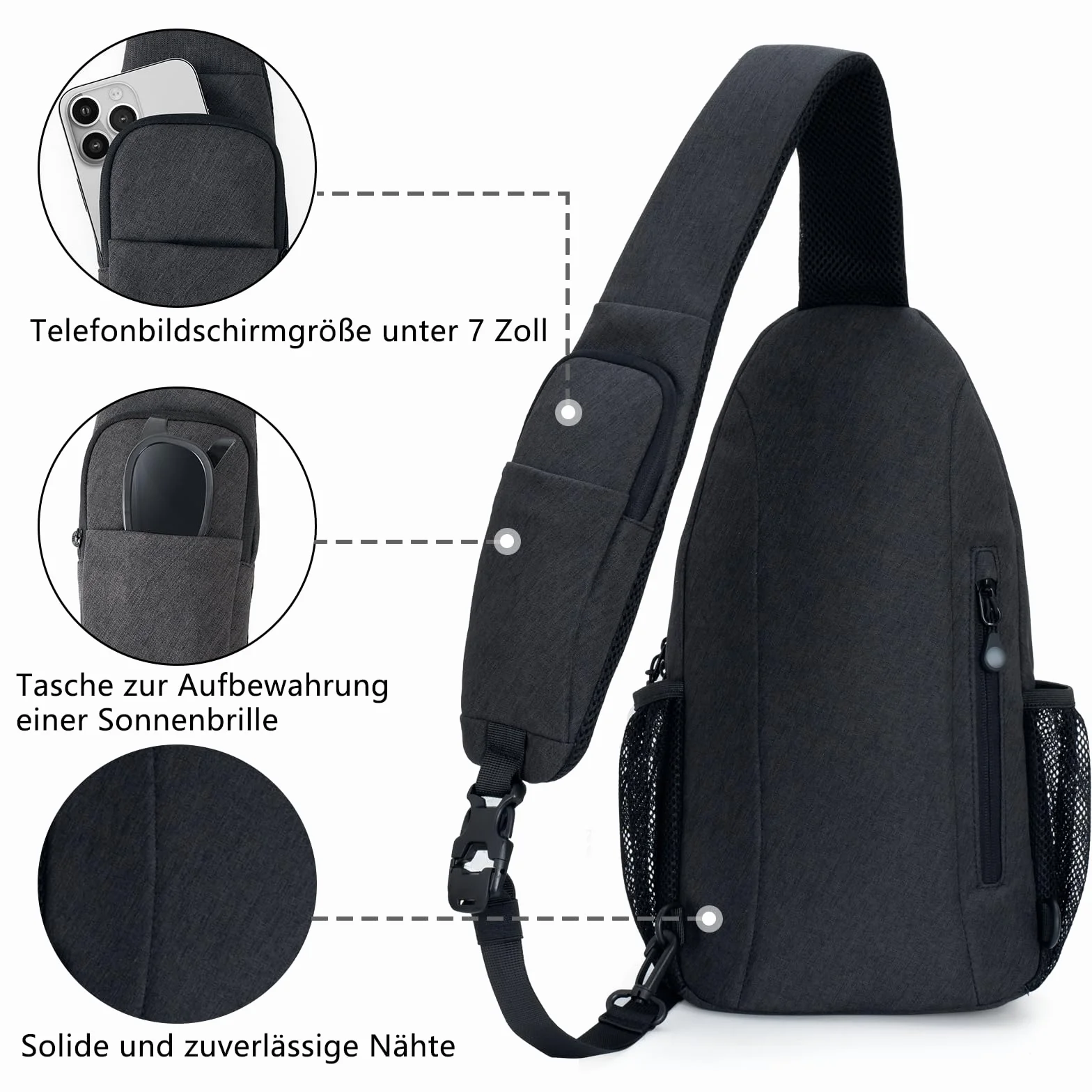 LEDAOU Torba na ramię, ochrona przed kradzieżą, wodoszczelna, z otworem na słuchawki – lekka i regulowana torba crossbody, uniseks, dla kobiet i mężczyzn, do miasta, podróży, fitnessu