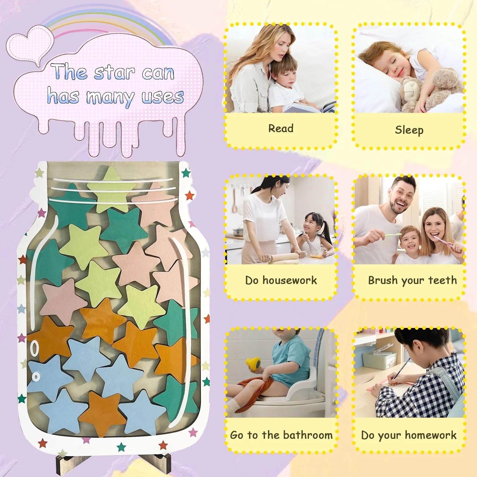 SSKHE Reward Jar with Star Tokens, Originality Reward Charts for Children Behaviour, motywacyjny słoik na prezent
