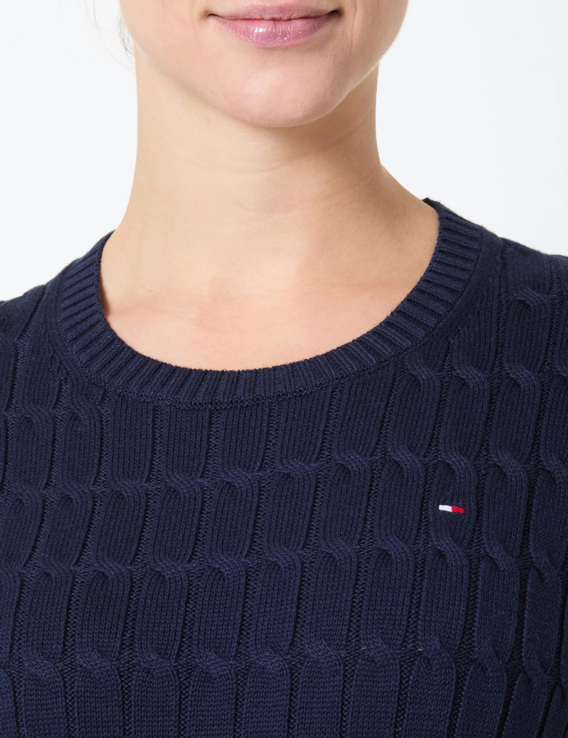 Tommy Hilfiger Women's Knitted Jumper Kabel CO MID GG SS C-NK SWT WW0WW38744, Niebieski (Dark Night Navy), S