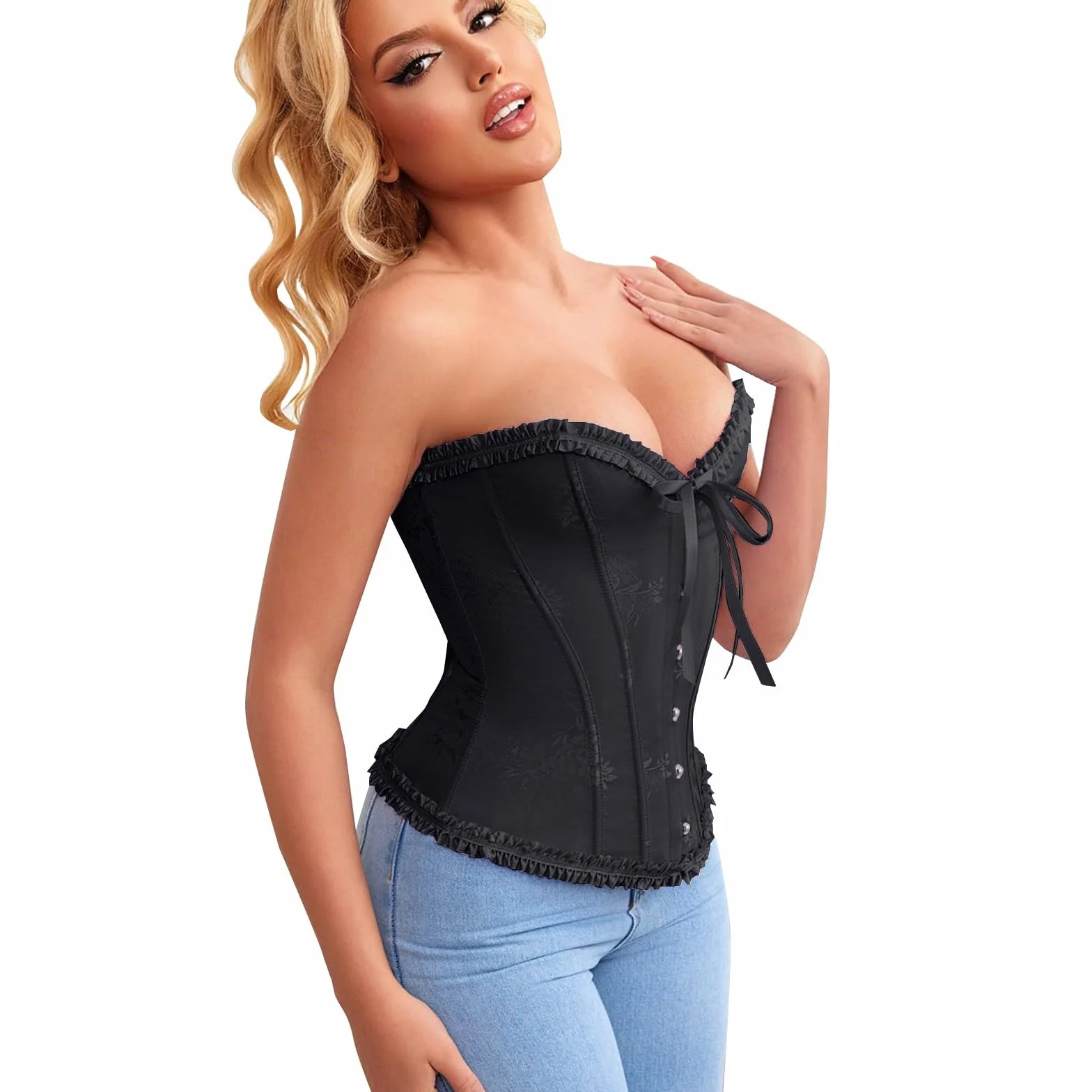 Damski gorset Curvy Push Up Overbust Curvy gorset wyszczuplający elegancki średniowieczny gorset top talia trener gotycki gorset z gumką na imprezę gorsety pirackie