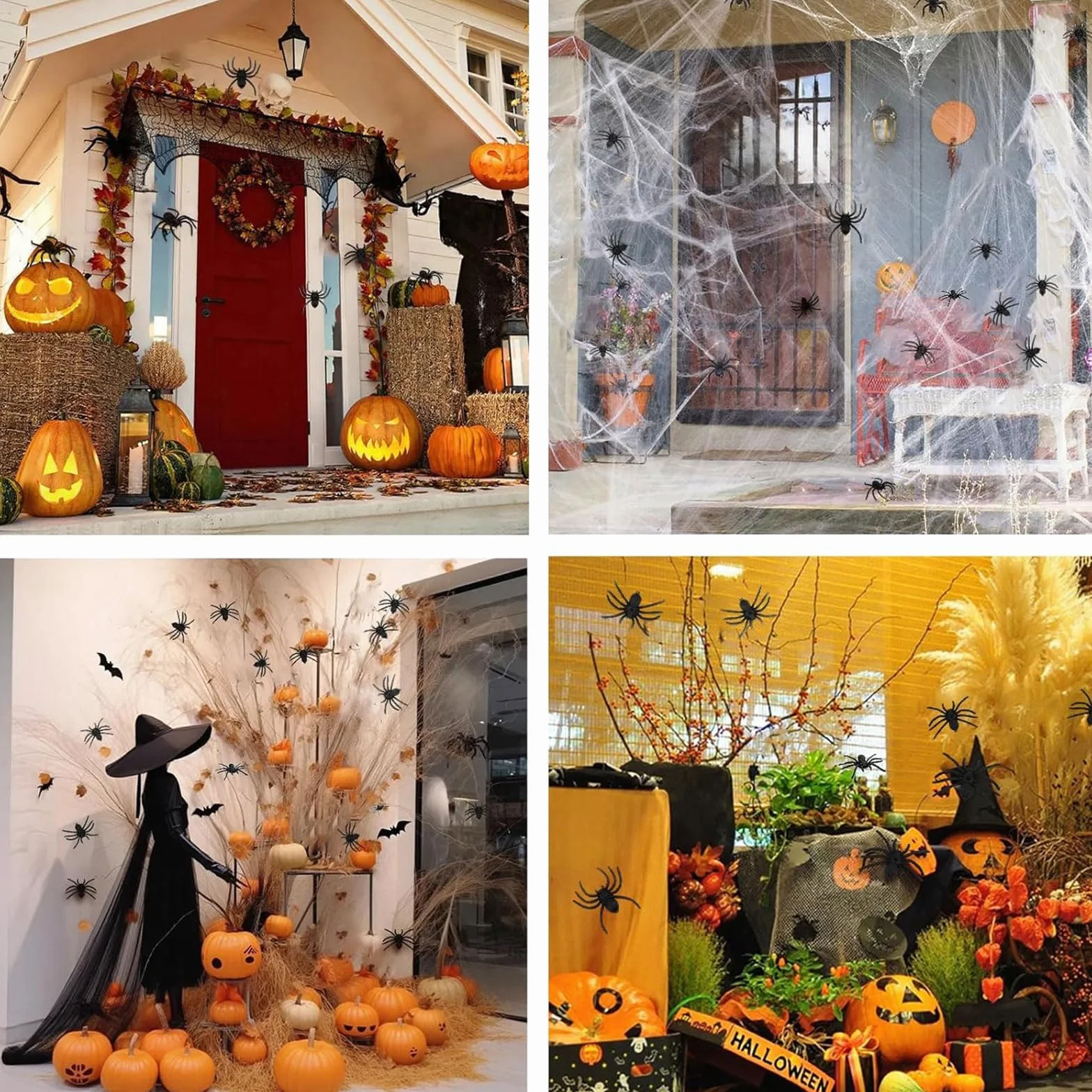 8 sztuk plastikowych pająków, dekoracje na Halloween, pająki na Halloween, sztuczne pająki, czarne duże pajęczyny, realistyczne rekwizyty do sztuczki, przerażające