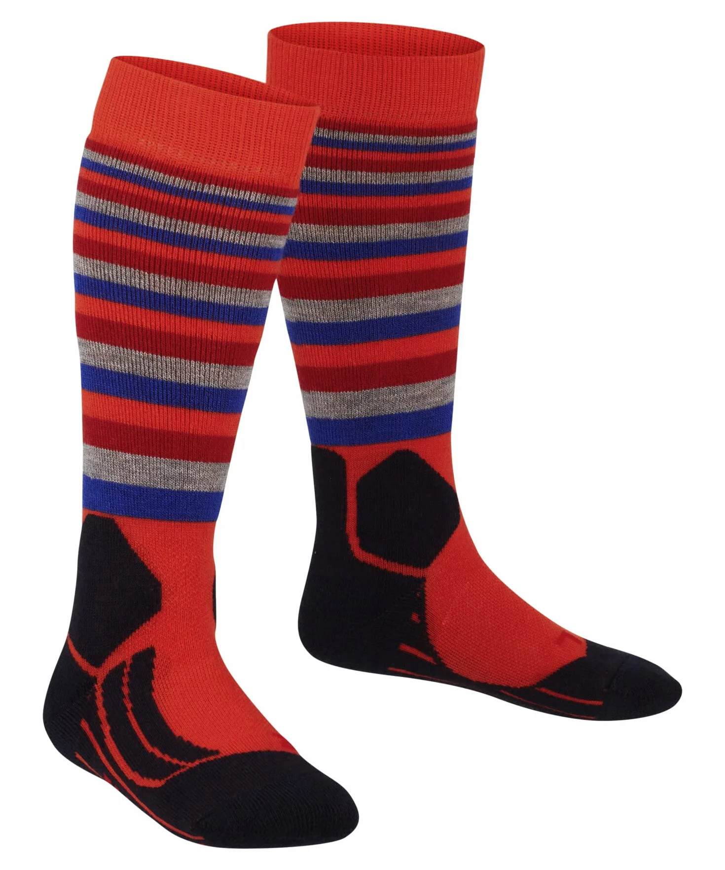 FALKE Uniseks - dzieci Skarpety narciarskie SK2 Intermediate Stripes K Kh Wełna ciepłe grube 1 Para, Pomarańczowy Samba Orange 8182, 35-38
