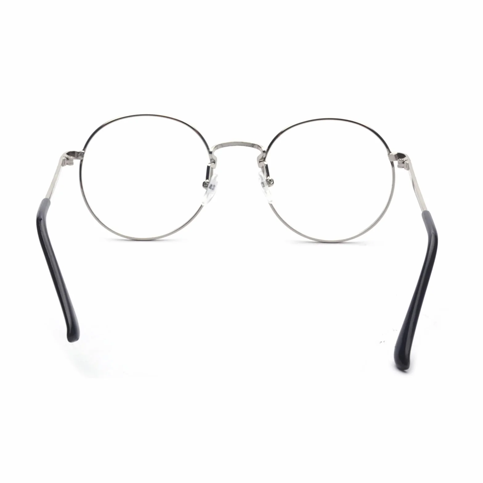 Okrągłe okulary bez wzmocnienia męskie, sztuczne okulary metalowe oprawki Nerd okulary srebrne