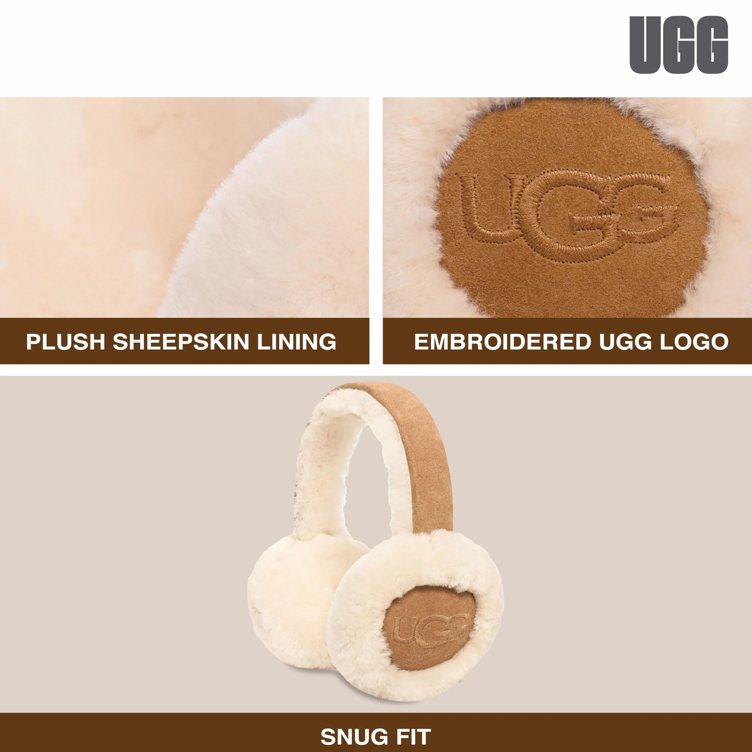 UGG Damskie nauszniki z haftowanym logo, kasztan, jeden rozmiar