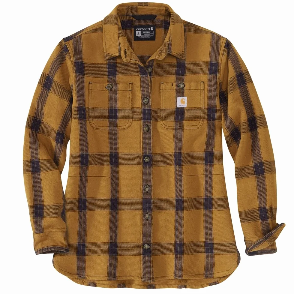 Carhartt Koszula robocza z przyciskiem w dół Kobiety Koszula w kratę z długim rękawem, luźny krój, ciężki diagonal