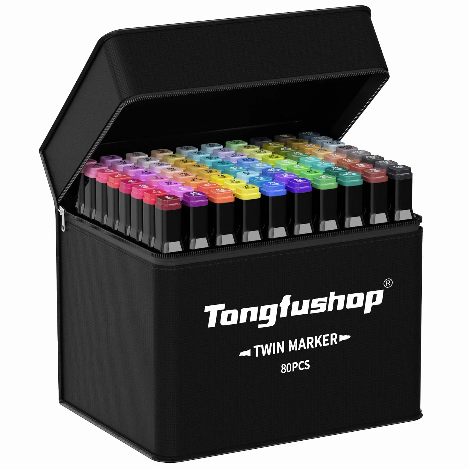 Tongfushop 80-kolorowy zestaw markerów, dłuto i cienkie markery alkoholowe z podwójnym ostrzem, 2-sekundowy szybkoschnący szkic artystyczny, trwałe pisaki do rysowania, projektowania, renderowania