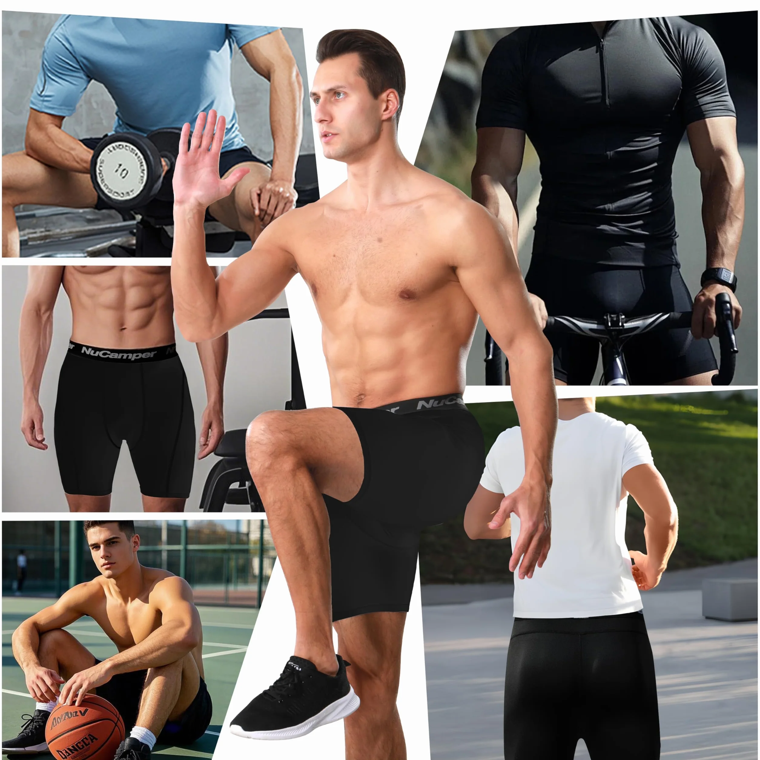 NuCamper Męskie Spodenki Kompresyjne, Treningowe Legginsy, Biegania Warstwa Bazowa, Suchych, Szybkoschnące Oddychających Spodenek, Krótkie Spodenki Sportowe,na Siłownię, do Treningu