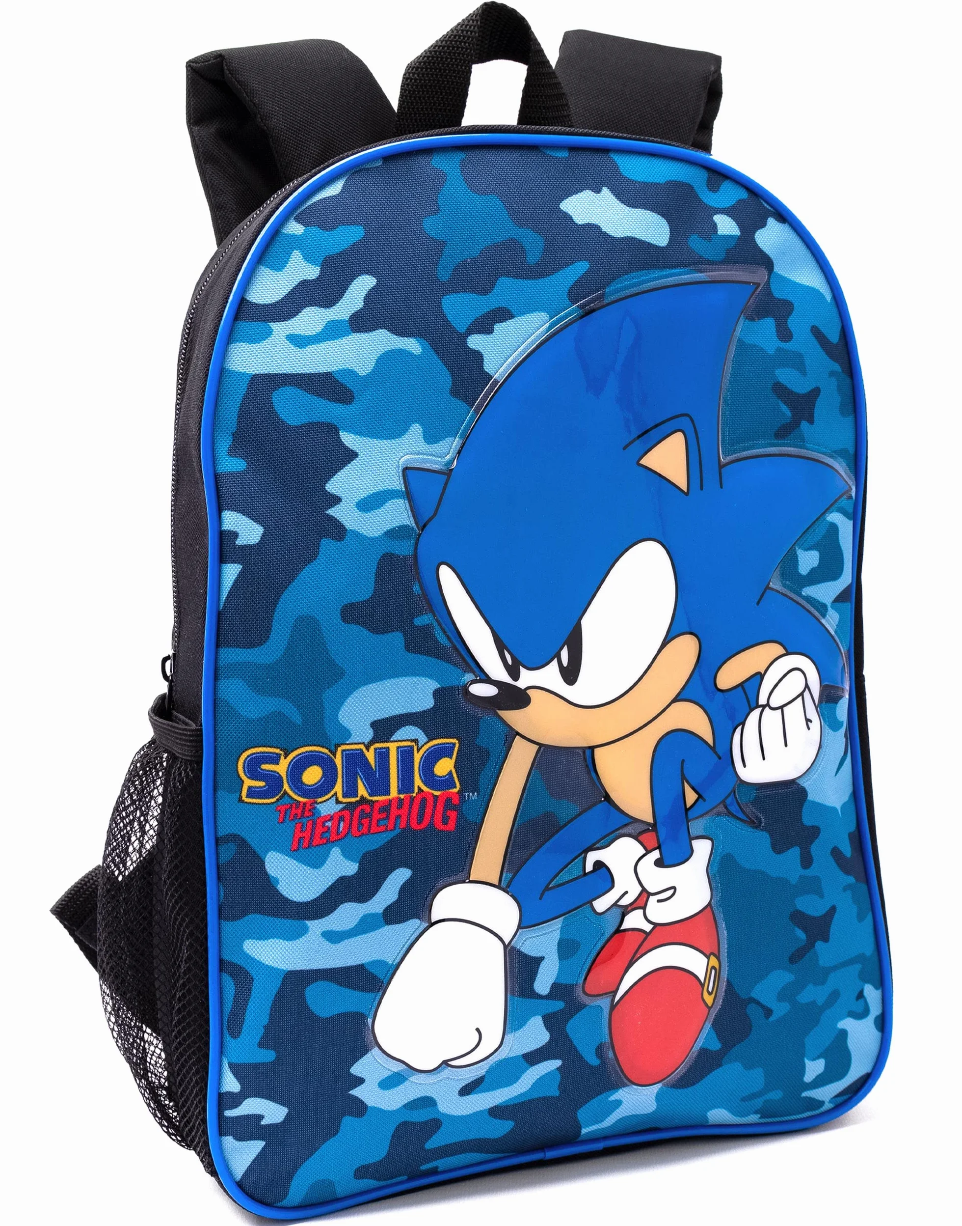 Sonic The Hedgehog Plecak dla chłopców | dziecięcy granatowy plecak szkolny moro, piórnik, butelka na wodę | gadżety do gier, NIEBIESKI, Rozmiar uniwersalny