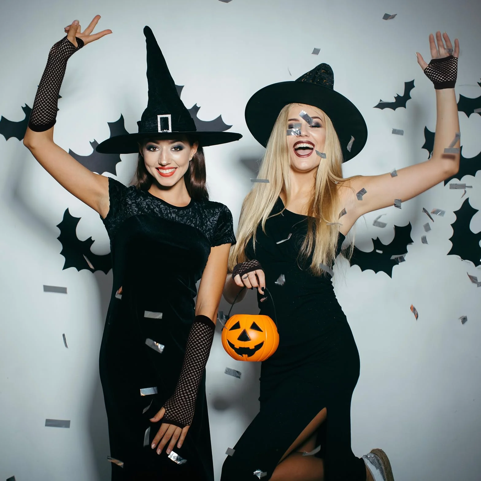 Piriuuo 2 pary damskich rękawic siatkowych, czarne, vintage, długie i krótkie, bez palców, na imprezę, cosplay, wesele