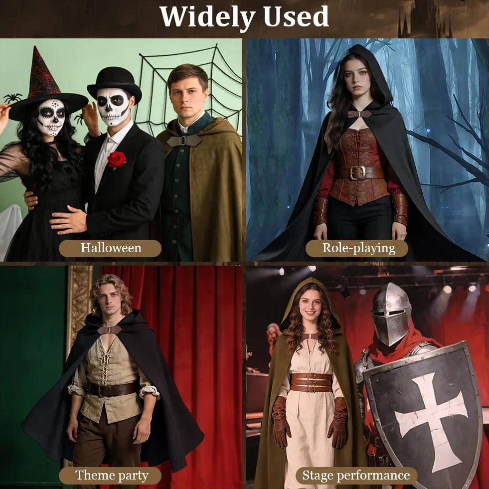 AOOWU Peleryna z kapturem, średniowieczny kostium z kapturem, północnego rycerza, renesansowy płaszcz z kapturem, vintage, gotycki, czarodziej, wiktoriański, Halloween, Boże Narodzenie, Światowy Dzień