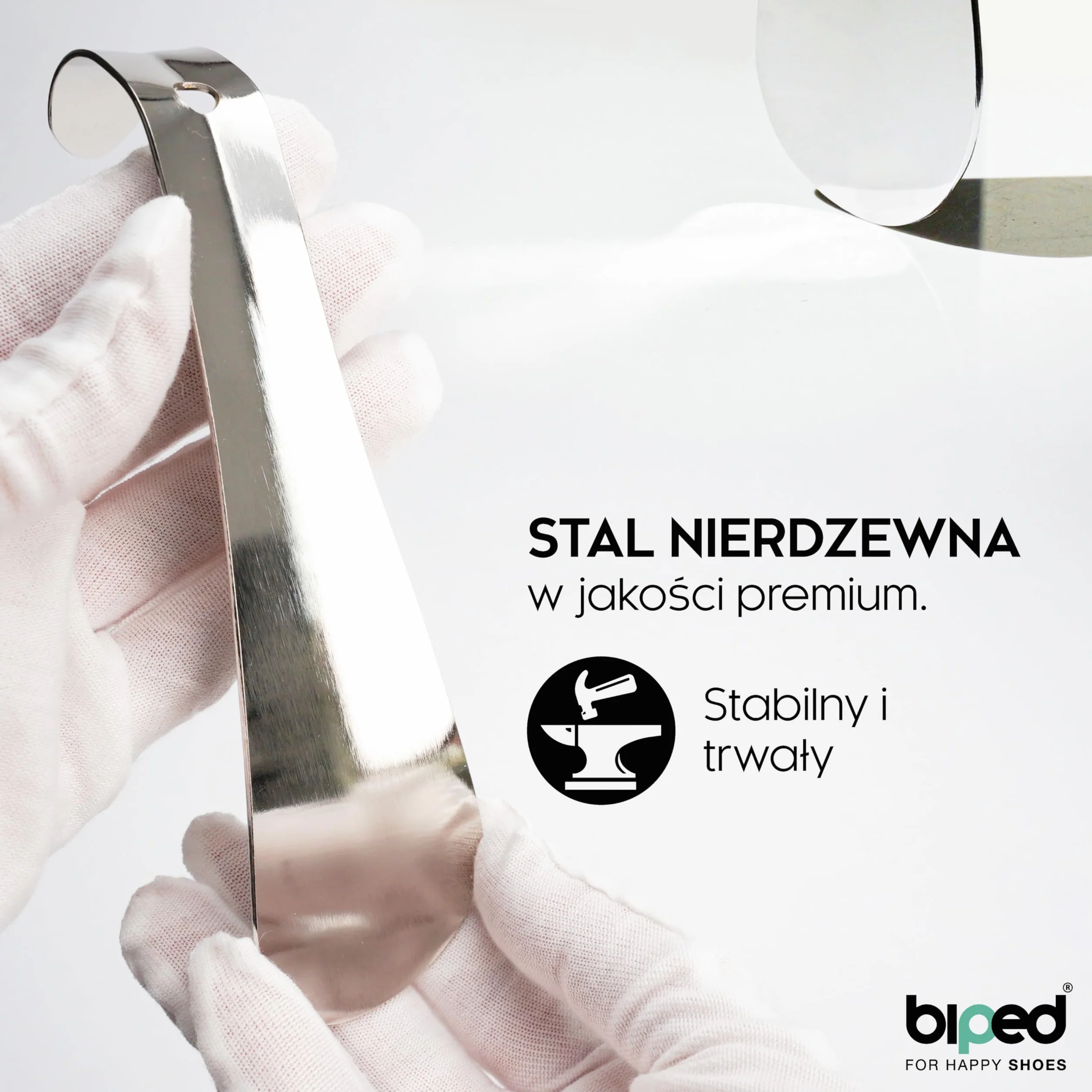 biped metalowa łyżka do butów - stabilna łyżka do butów o długości 16 cm - z haczykiem i otworem do praktycznego zawieszenia - ergonomicznie ukształtowana metalowa łyżka do butów