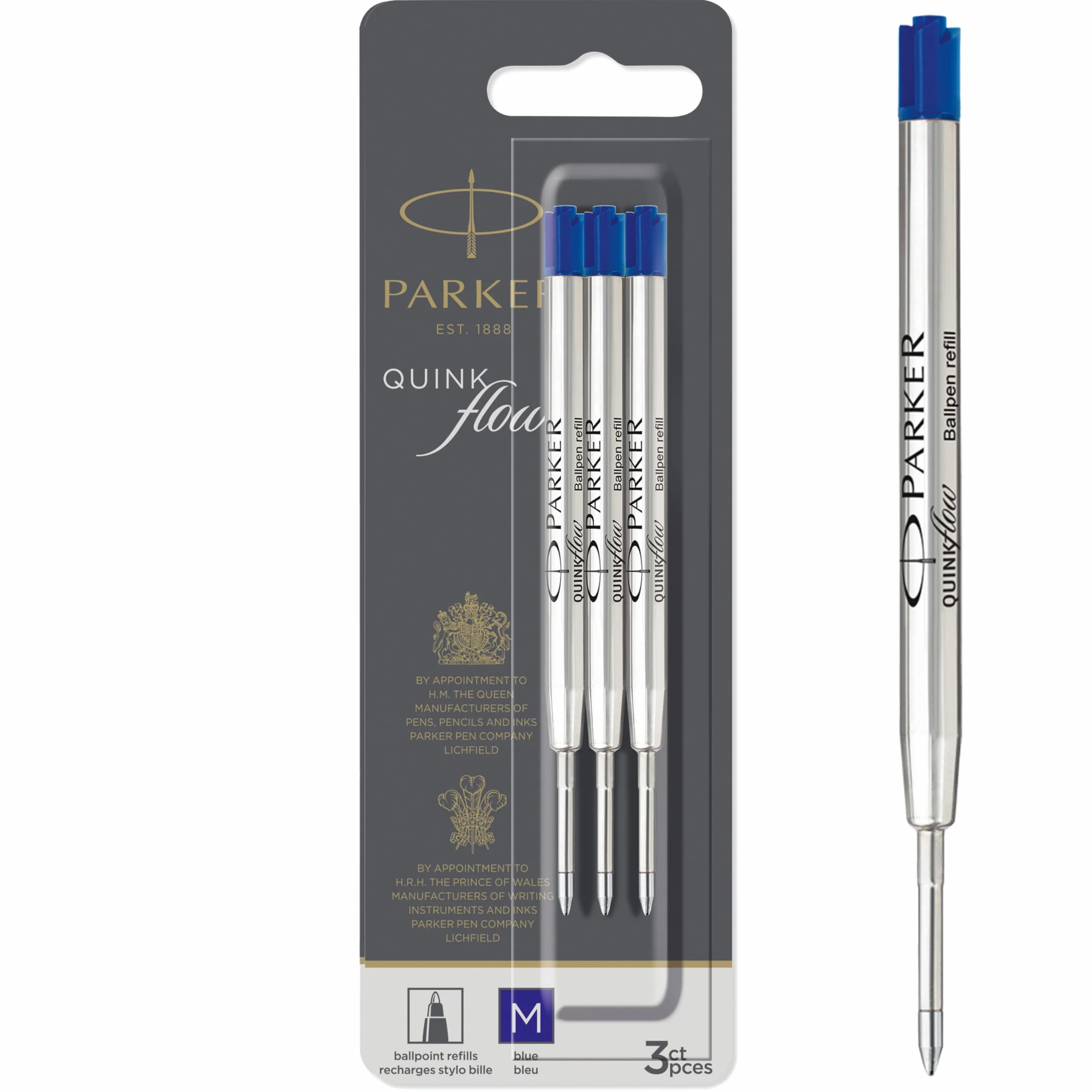 Parker Quinkflow 2119152 Naboje do Piór, Niebieski, 3 Sztuki