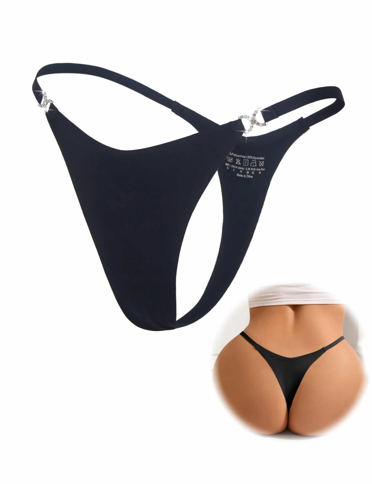 comeondear Seamless stringi damskie seksowne stringi ze strasem dla kobiet, bezszwowa bielizna, duże rozmiary, brazylijskie majtki, niewidoczne majtki, niski stan, stringi z tyłu, bielizna damska, bez