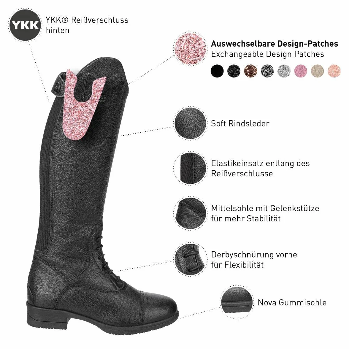 SUEDWIND FOOTWEAR Dziecięce buty do jazdy konnej »NOVA KIDS FUN LEATHER« – skóra naturalna – komfortowa wkładka – YKK – możliwość dopasowania – oddychające – wymienne topy, dostępne oddzielnie