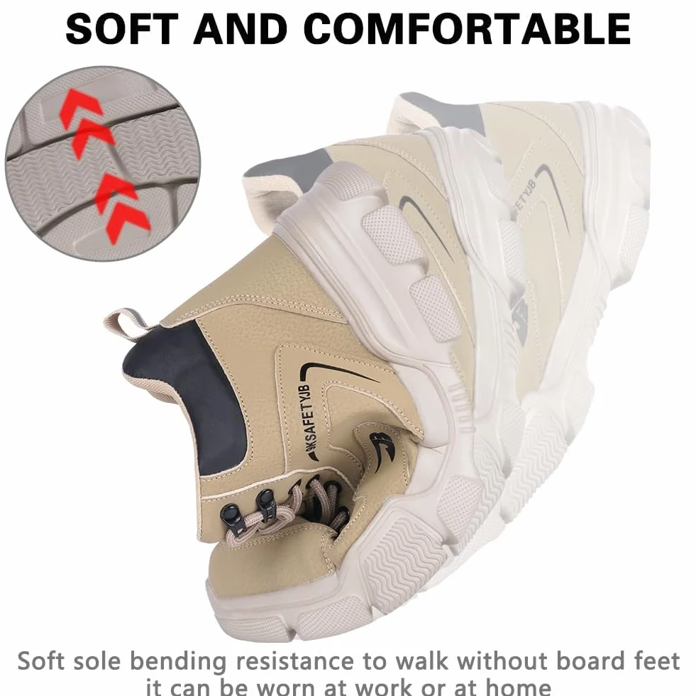 OFFCUP Buty ochronne stalowe noski wodoszczelne antypoślizgowe skórzane khaki rozmiar 40-44