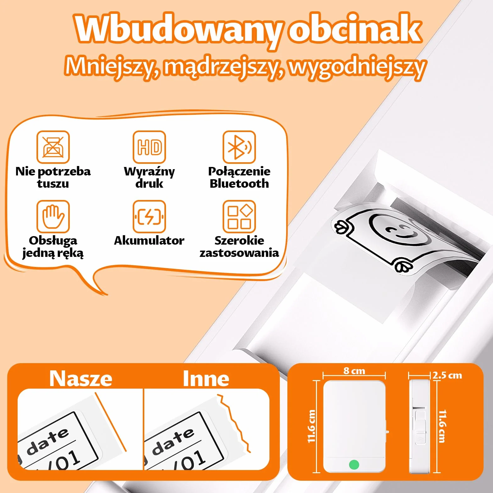 Mini przenośna drukarka etykiet Bluetooth drukarka termiczna z naklejkami, kompatybilna z systemami iOS i Android, drukarka naklejek odpowiednia do biura domowego, szkoły, sklepu