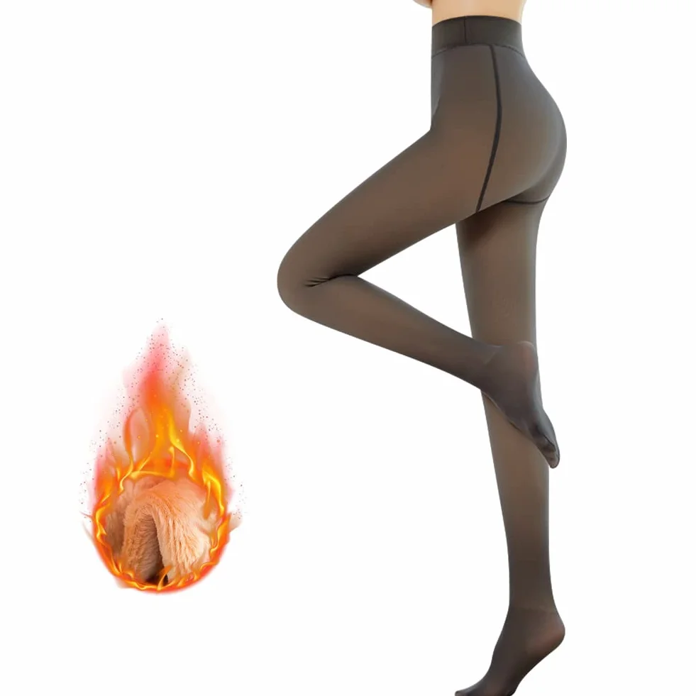 Aomig Rajstopy zimowe damskie, legginsy polarowe dla kobiet, plus size, Termiczne rajstopy, sztuczne półprzezroczyste legginsy stretch, czarne