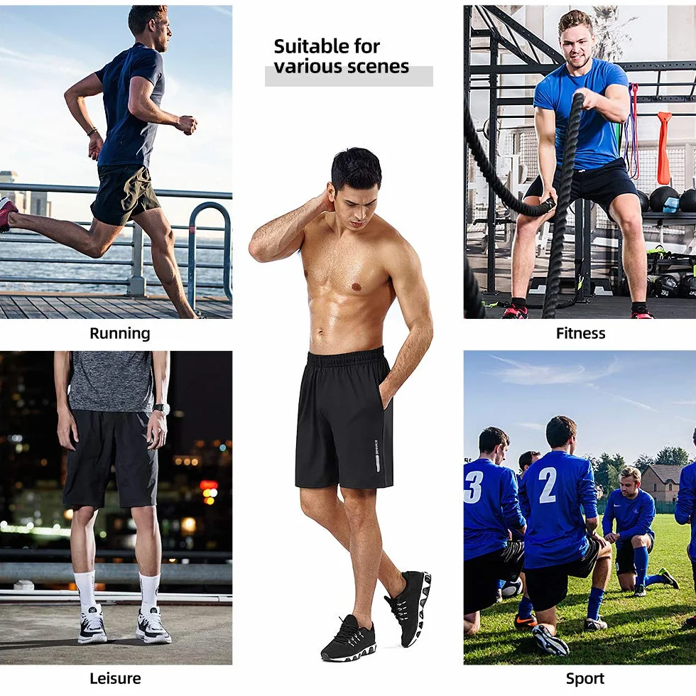 Męskie spodenki sportowe do biegania, szybkoschnące, krótkie, z kieszenią, do uprawiania sportu, fitnessu, aktywności na świeżym powietrzu, na lato, czarne