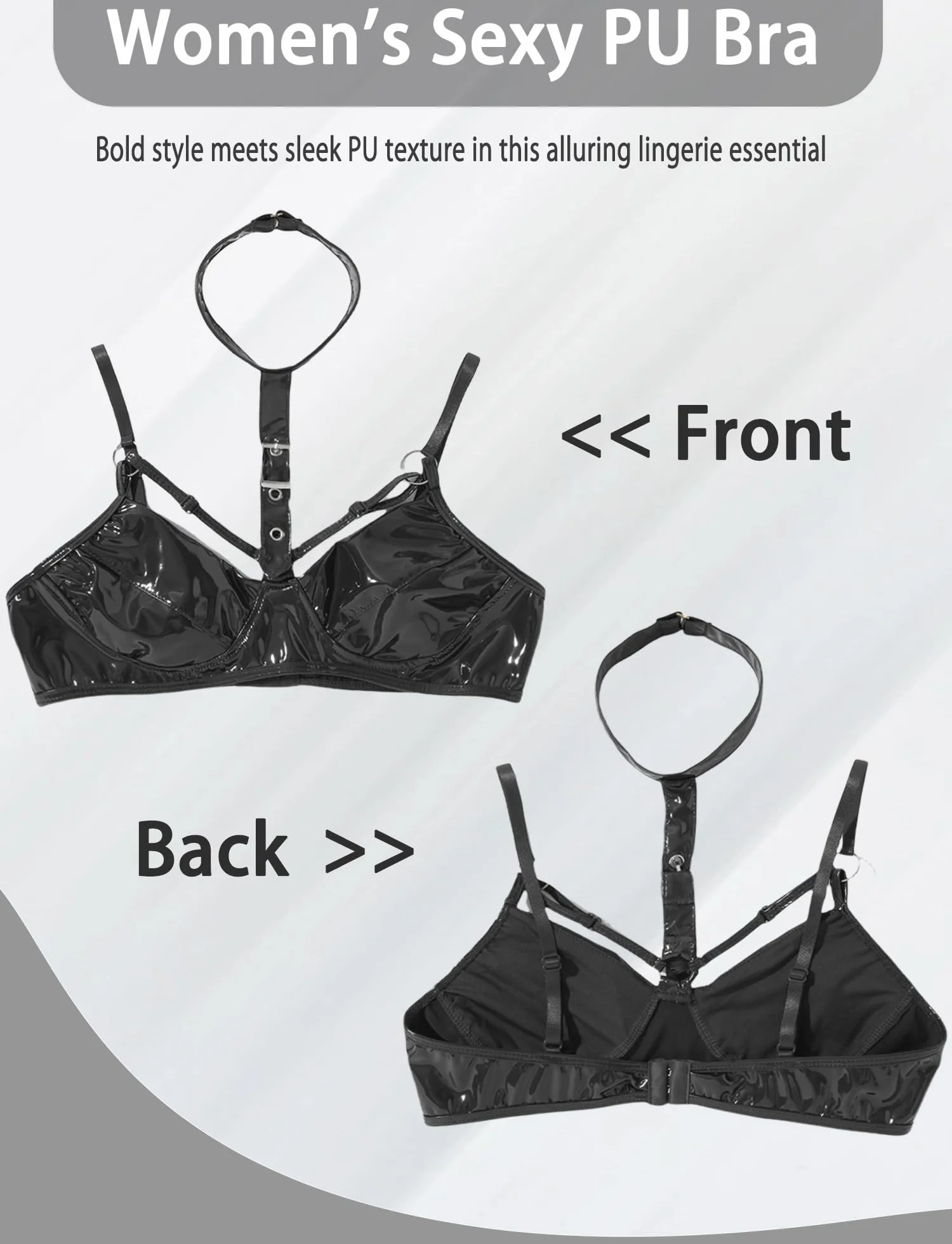 Maeau Damski biustonosz lateksowy seksowny Babydoll Crop Top Bra Wetlook błyszczący Braletka do klubu nocnego na imprezę EU S-XXL (Azja M-3XL)