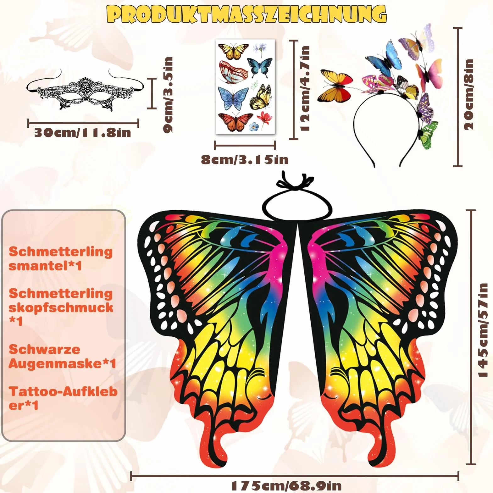 Motyl Skrzydła Szaliki, 4 szt. Motyl Szaliki, Szalik Motyl Kostium Dorośli, Płaszcz Motyl Kobieta, Szal Motyl Kobieta, Skrzydła Motyl Z Opaska Na Karnawał, Impreza 168 x 140 cm