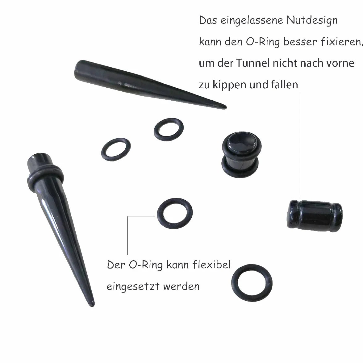 Huacan Zestaw rozpychaczy do uszu, 1,6-10 mm, akrylowe, rozpychacze, czarne, tapery, do piercingu, klasyczny, dla kobiet i mężczyzn, punk, 36 sztuk