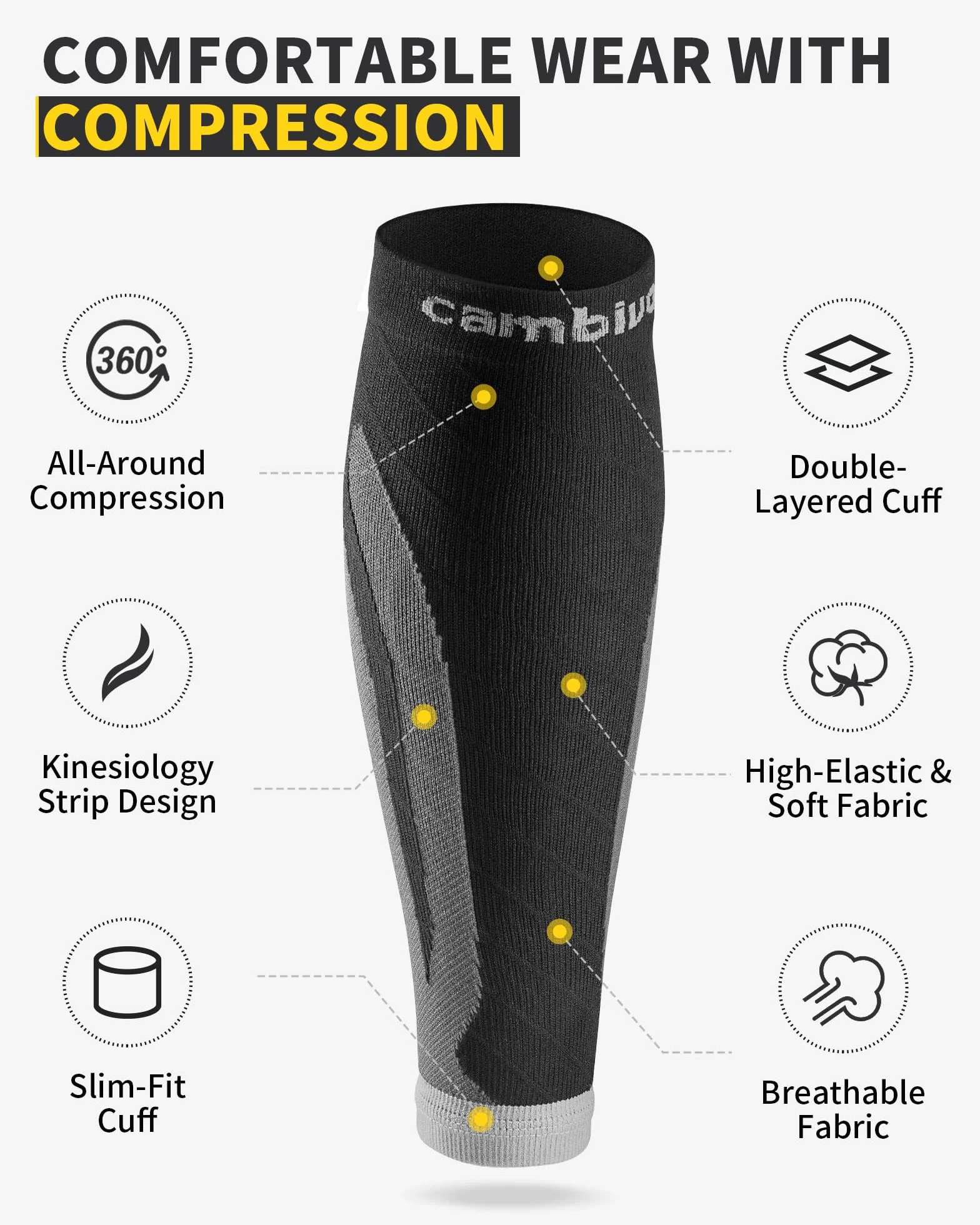 CAMBIVO 2 pary bandaży na łydkę, skarpety uciskowe dla kobiet i mężczyzn, Calf Sleeves, skarpety uciskowe bez stopy, do uprawiania sportu, piłki nożnej, żylaków, skurczy (szare, S/M)