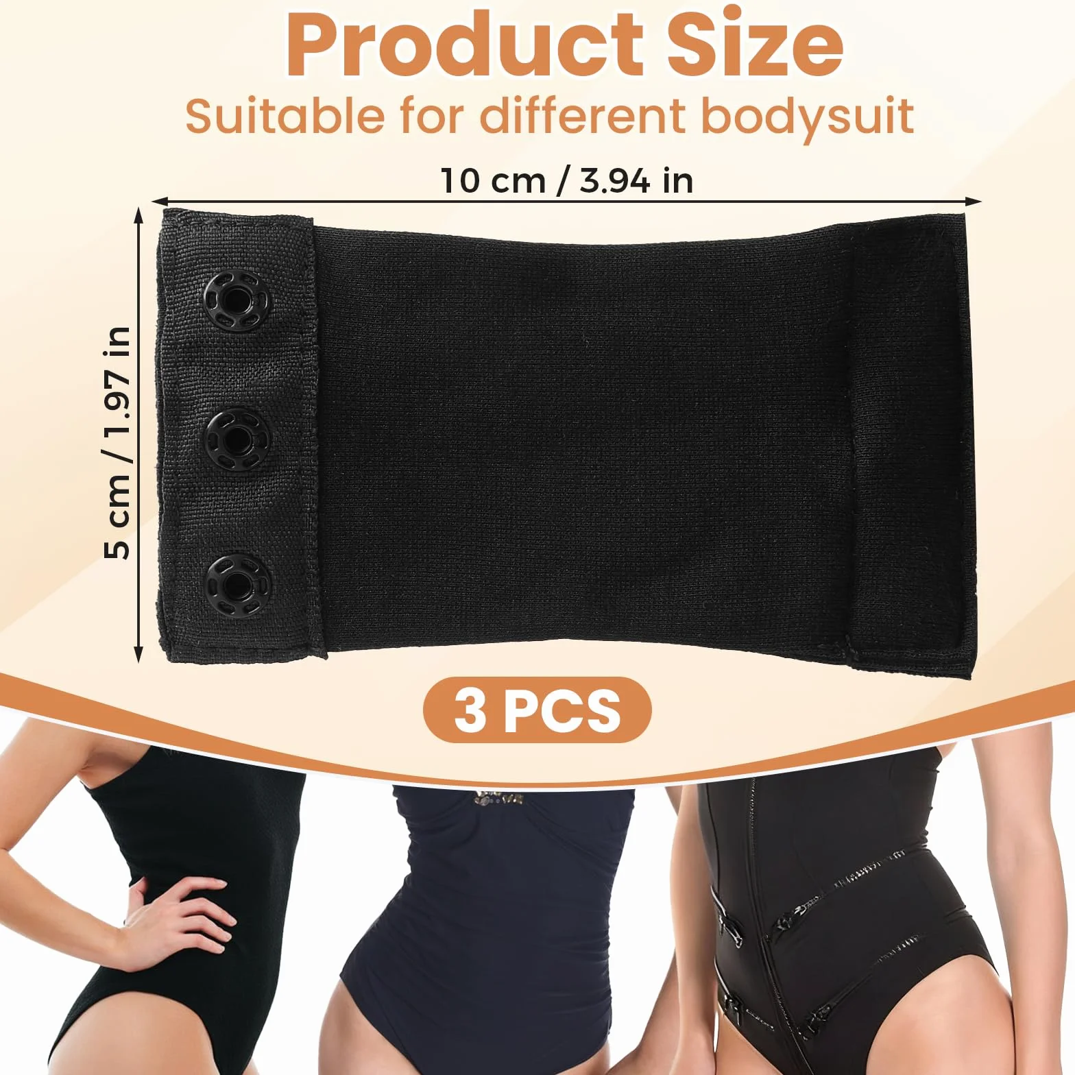 3 szt. Przedłużacz do body damskiego z 3 plastikowymi zatrzaskami, regulowany, do body redukcyjnych kobiet i modelujących sylwetki, kompatybilny z shapewear, czarne body i body damskie z długim