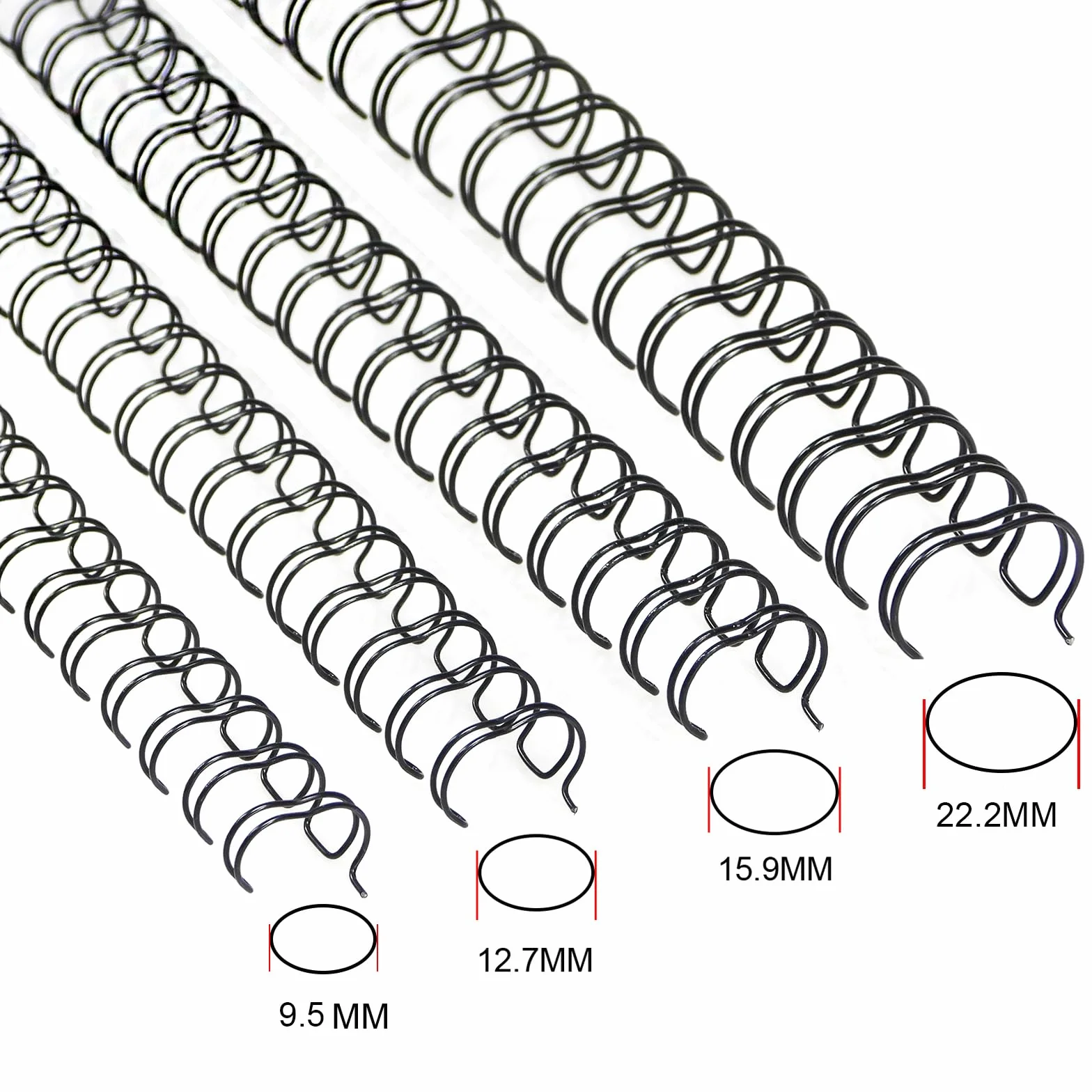 RAYSON Kolce do wiązania drutu, 23 pętle, skok 2:1, 190 arkuszy, 9,5-22,2 mm, A4, czarne, 100 sztuk