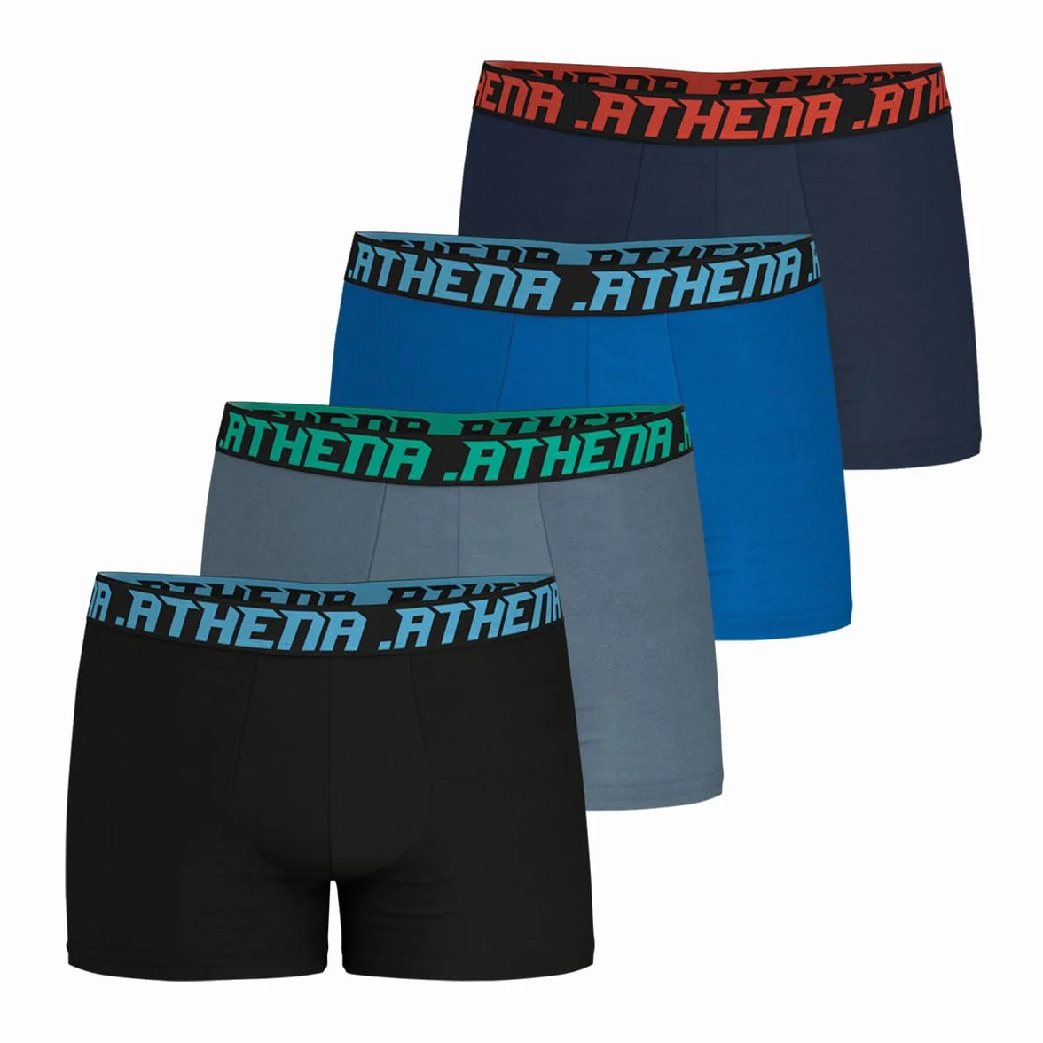 Athena Bokserki męskie (zestaw 4 szt.), Czarny/Szary/Niebieski/Granatowy, 3XL