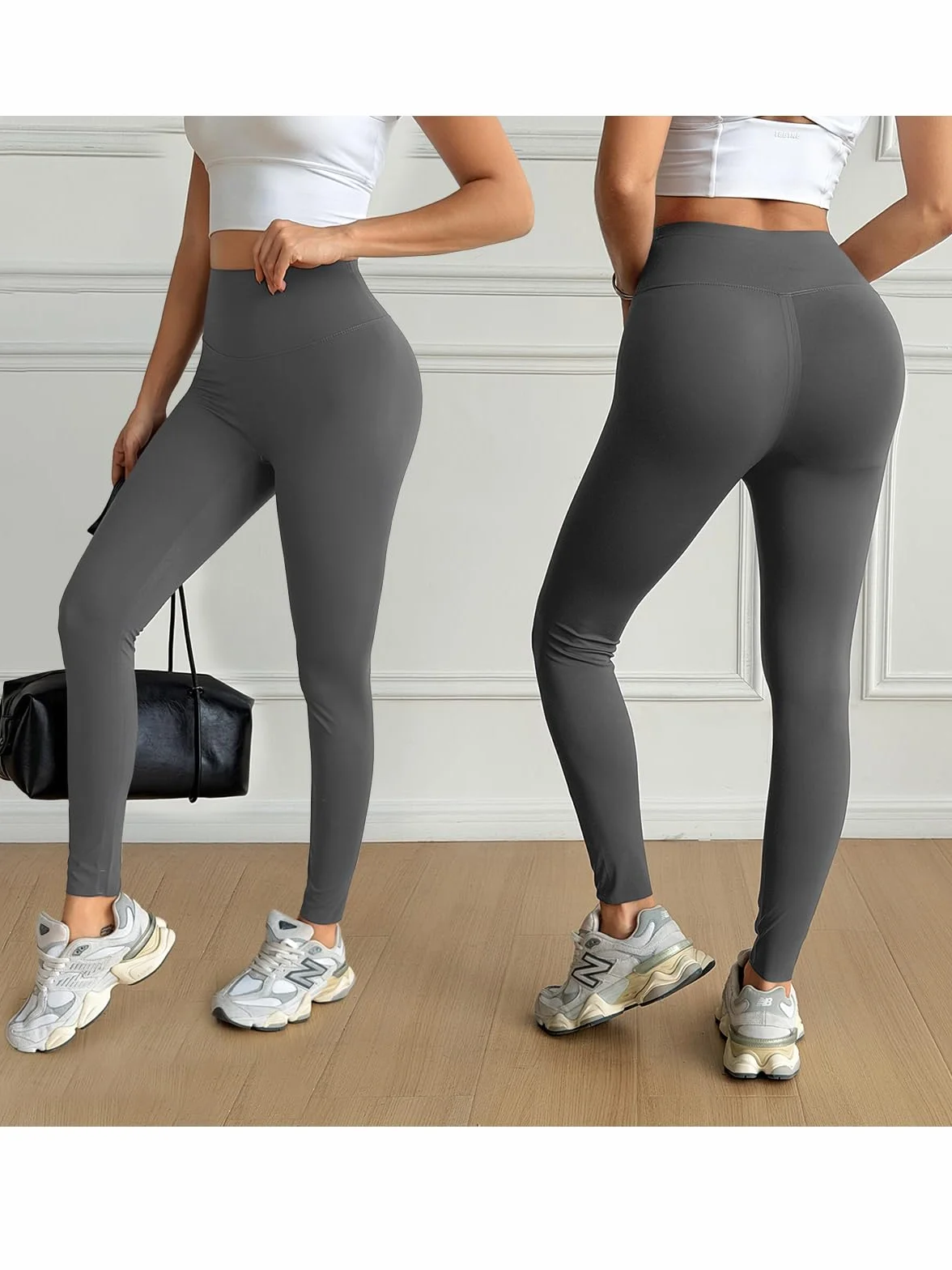 Fisoew Damskie legginsy z wysokim stanem, nieprzezroczyste, elastyczne spodnie sportowe do uprawiania sportu, jogi, gimnastyki