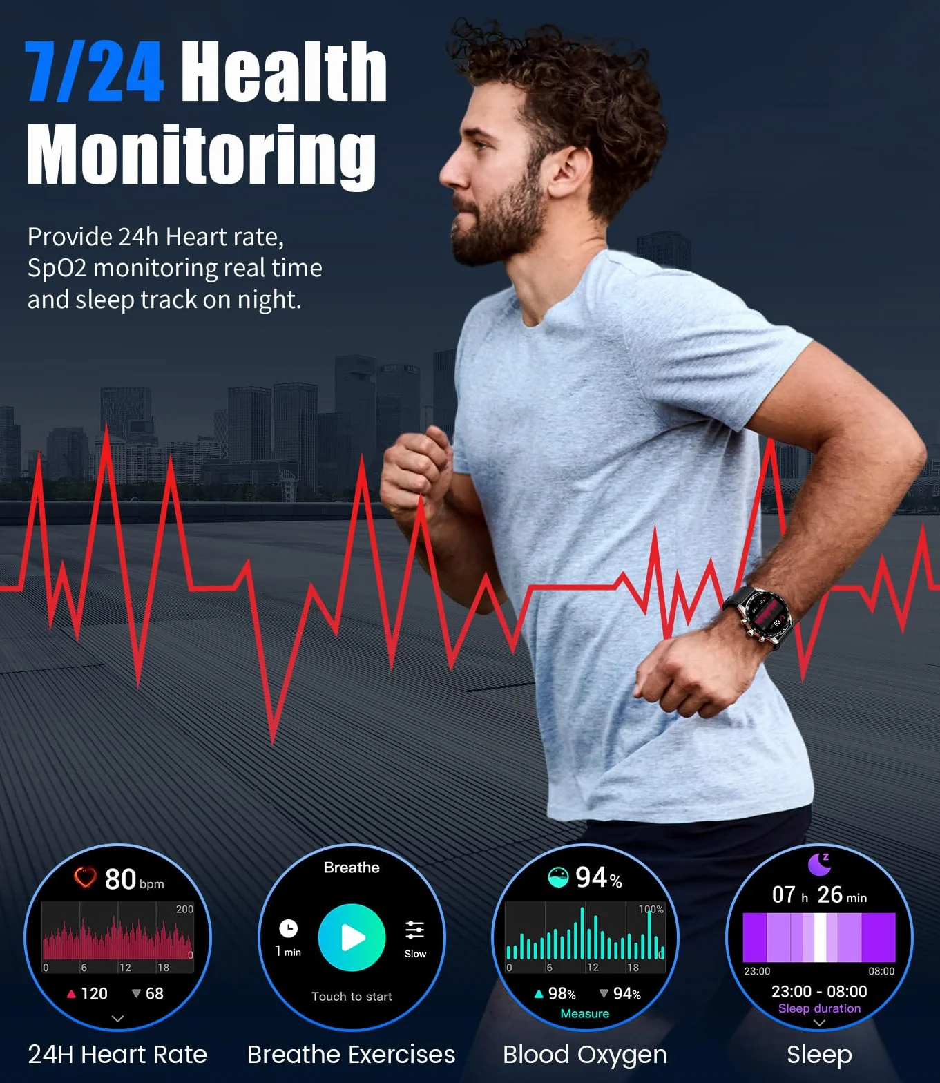 LIGE Smartwatch męski 1,43 cala z wyświetlaczem AMOLED, smartwatch z funkcją telefonu i wspomaganiem głosu, pulsometrem SpO2, 124 trybami sportowymi, zegarek fitness Smart Watch do systemu Android iOS