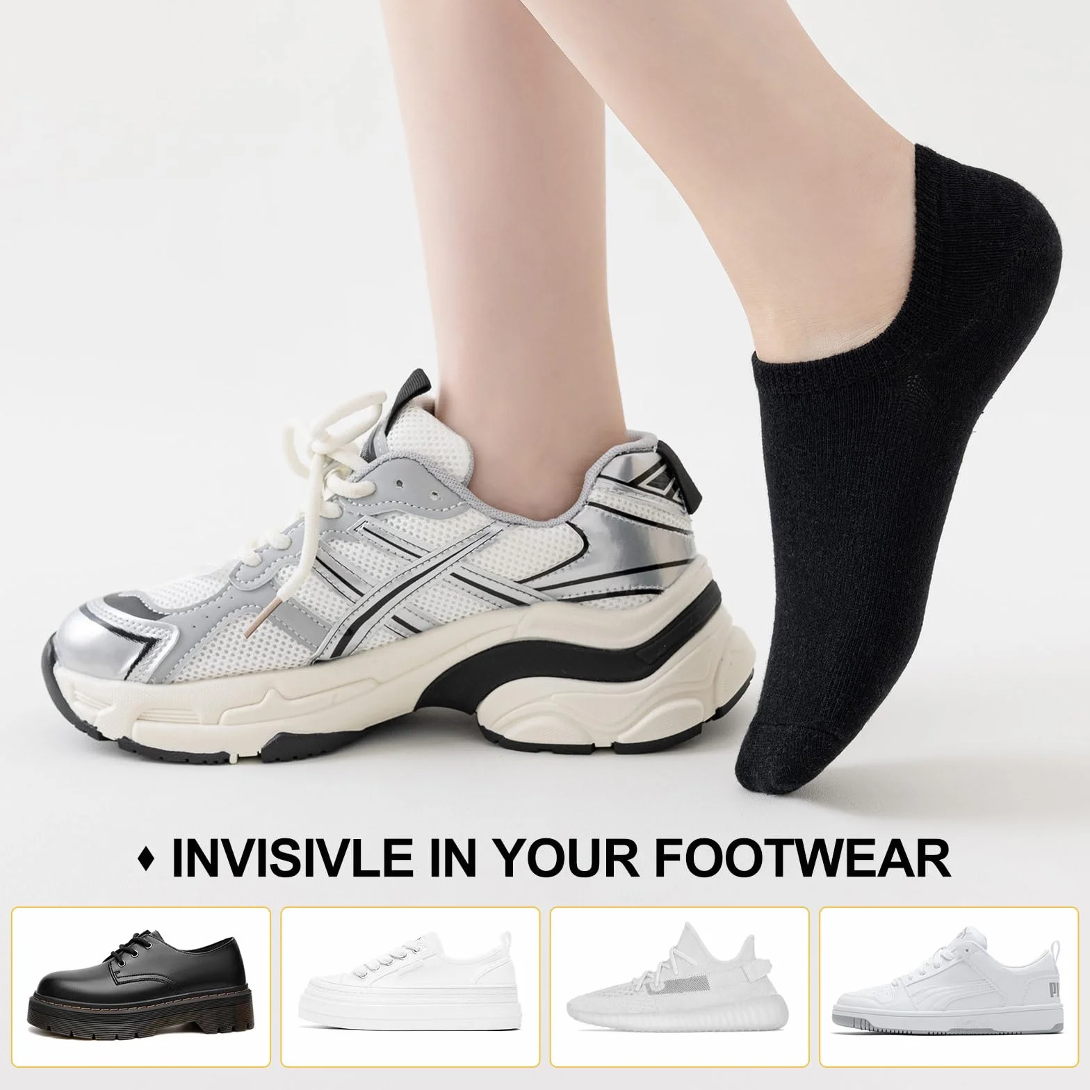Niofind Skarpety do sneakersów, damskie, stopki, męskie, 10 par, uniseks, oddychające, niewidoczne, krótkie, bawełniane, antypoślizgowe, silikonowe, zapobiegają ślizganiu się, 35-38 39-42 43-46