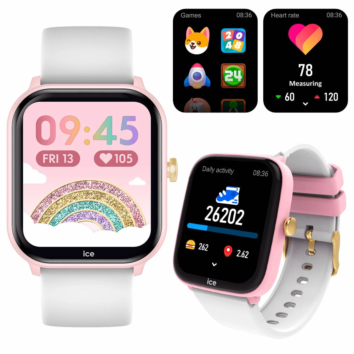 Ice-Watch - ICE smart junior 2.0 Pink White - różowy zegarek dla dzieci z białym silikonowym paskiem (1,75 cala)