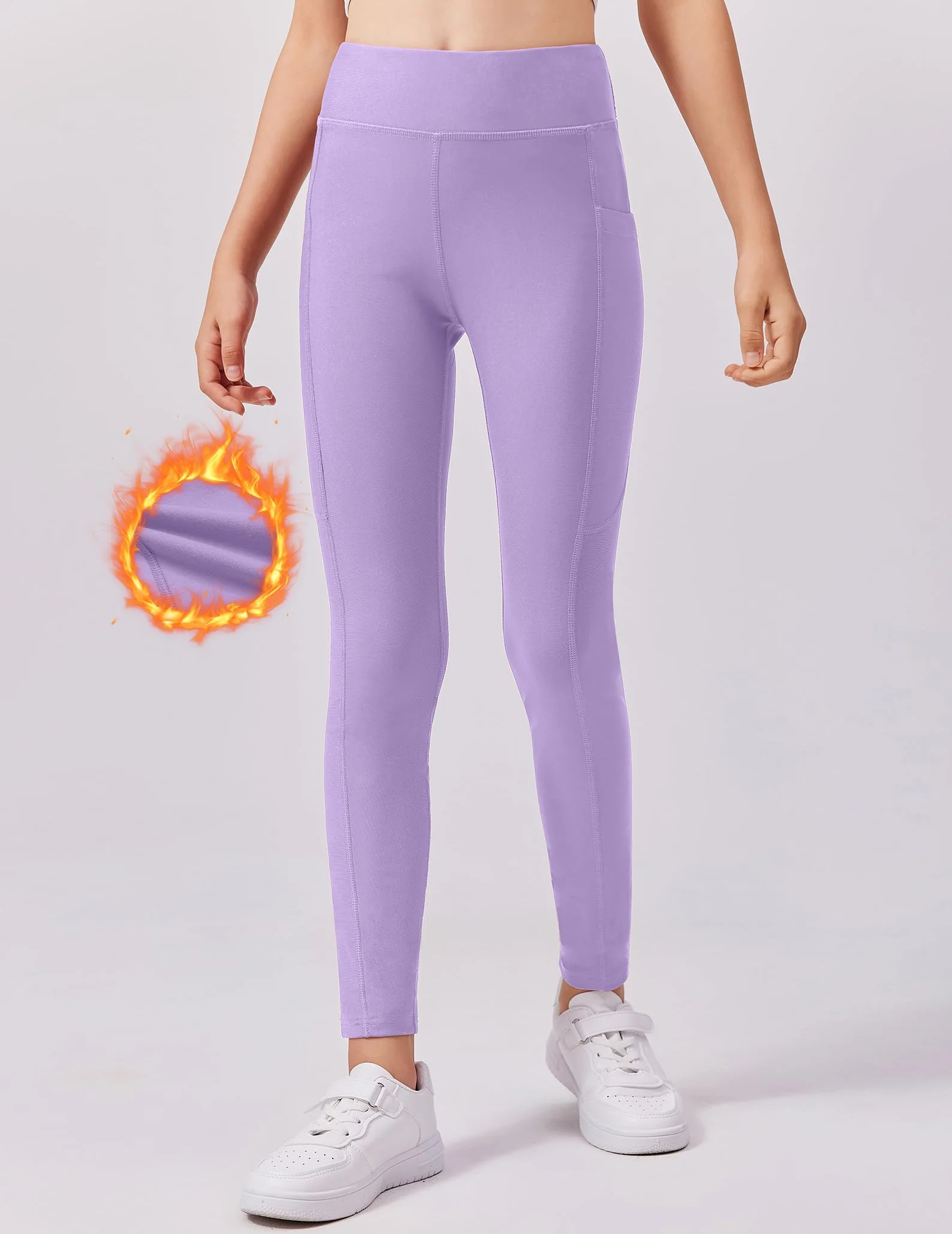 Arshiner Dziewczęce legginsy z cienkiego polaru, legginsy sportowe, wysoka talia, oddychające, spodnie do biegania, spodnie sportowe, długie, zimowe legginsy termiczne, 5-14 lat