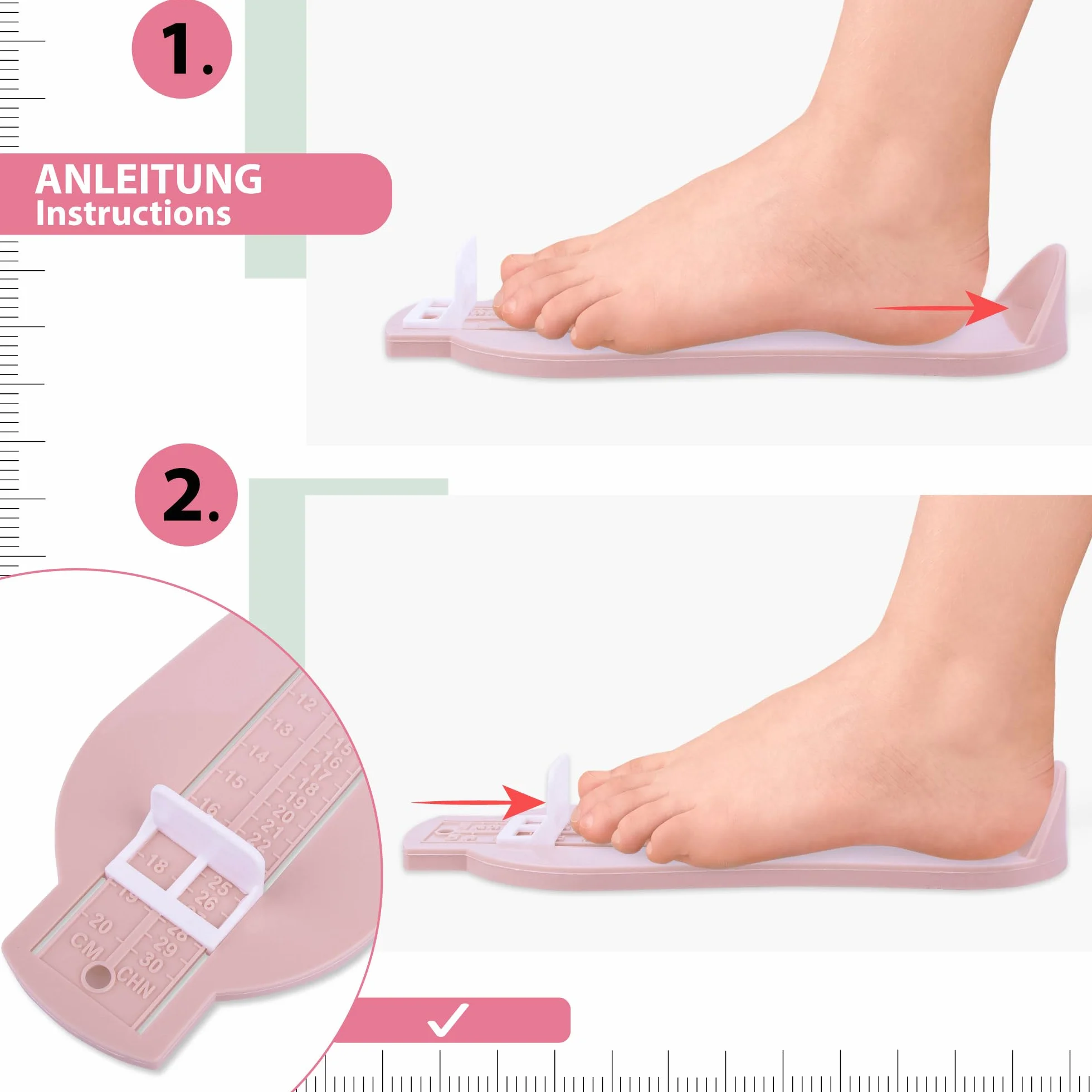 SULPO Miarka do pomiaru stóp dla dzieci - pomiar rozmiaru buta od 6 cm do 20 cm - Przyrząd pomiarowy stóp dla dzieci - Łatwa w użyciu linijka pomiarowa
